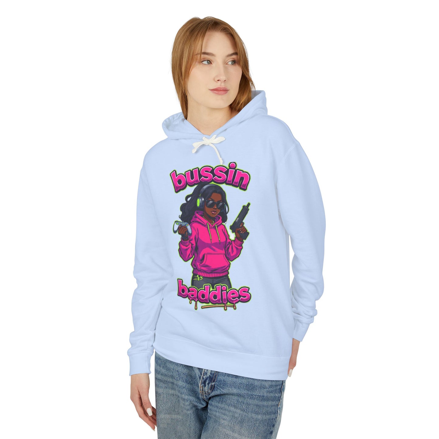 Bussin Baddies Unisex Lightweight Hoodie, Trendy Streetwear, Casual Fashion, Gift for Her, Unique Graphic Sweatshirt
