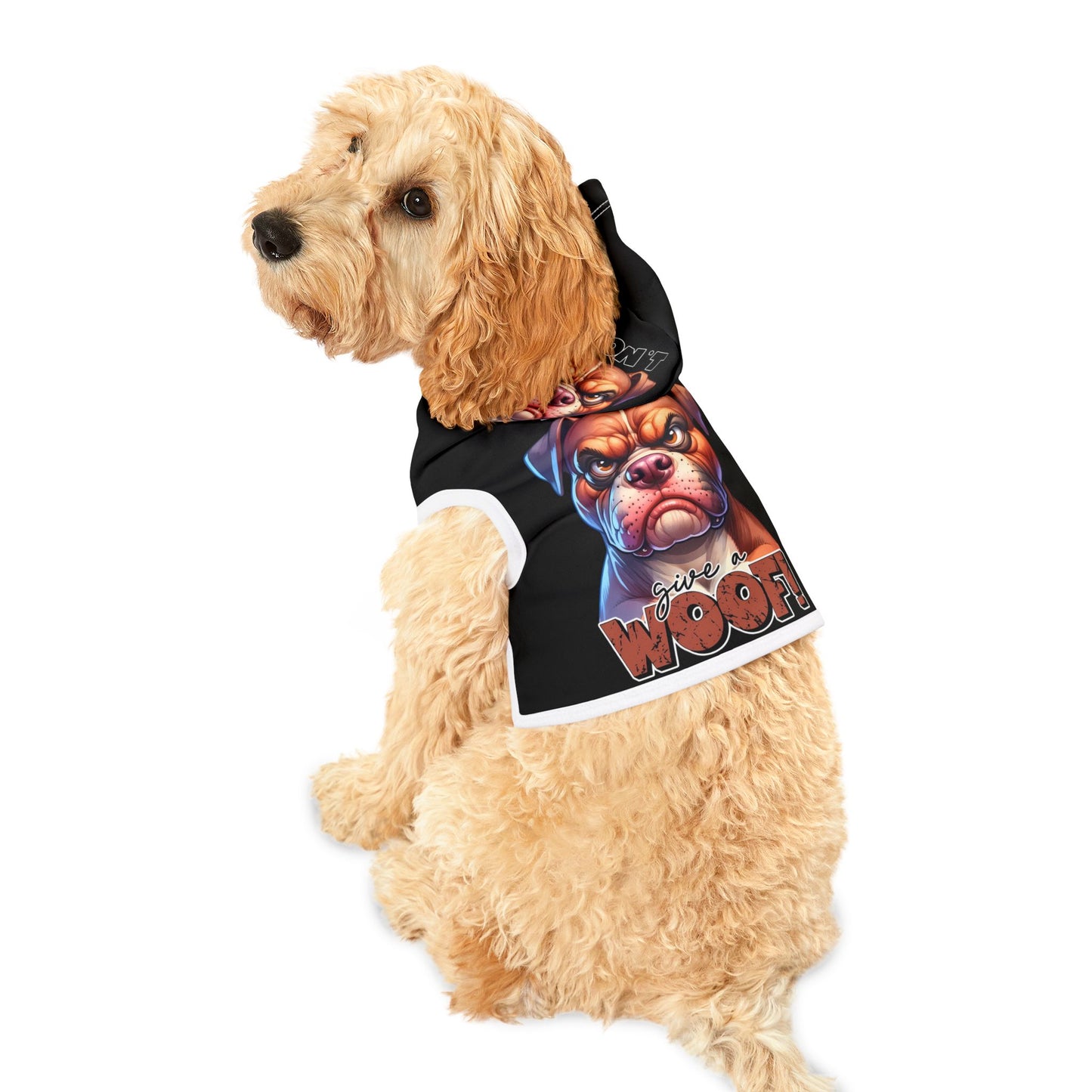 Funny Pet Hoodie with Woof Design, Dog Hooded Sweatshirt, Pet Apparel, Gift for Dog Lovers, Cozy Wear for Pets