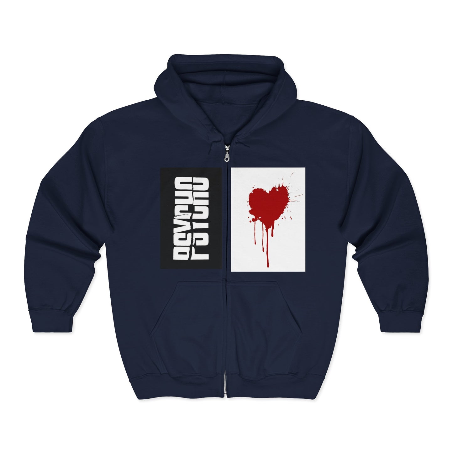 Psycho Heart Zip-Up Hoodie, Unisex Sweatshirt for Halloween, Gift for Horror Lovers, Streetwear Hoodie, Edgy Fashion, Graphic Hoodie