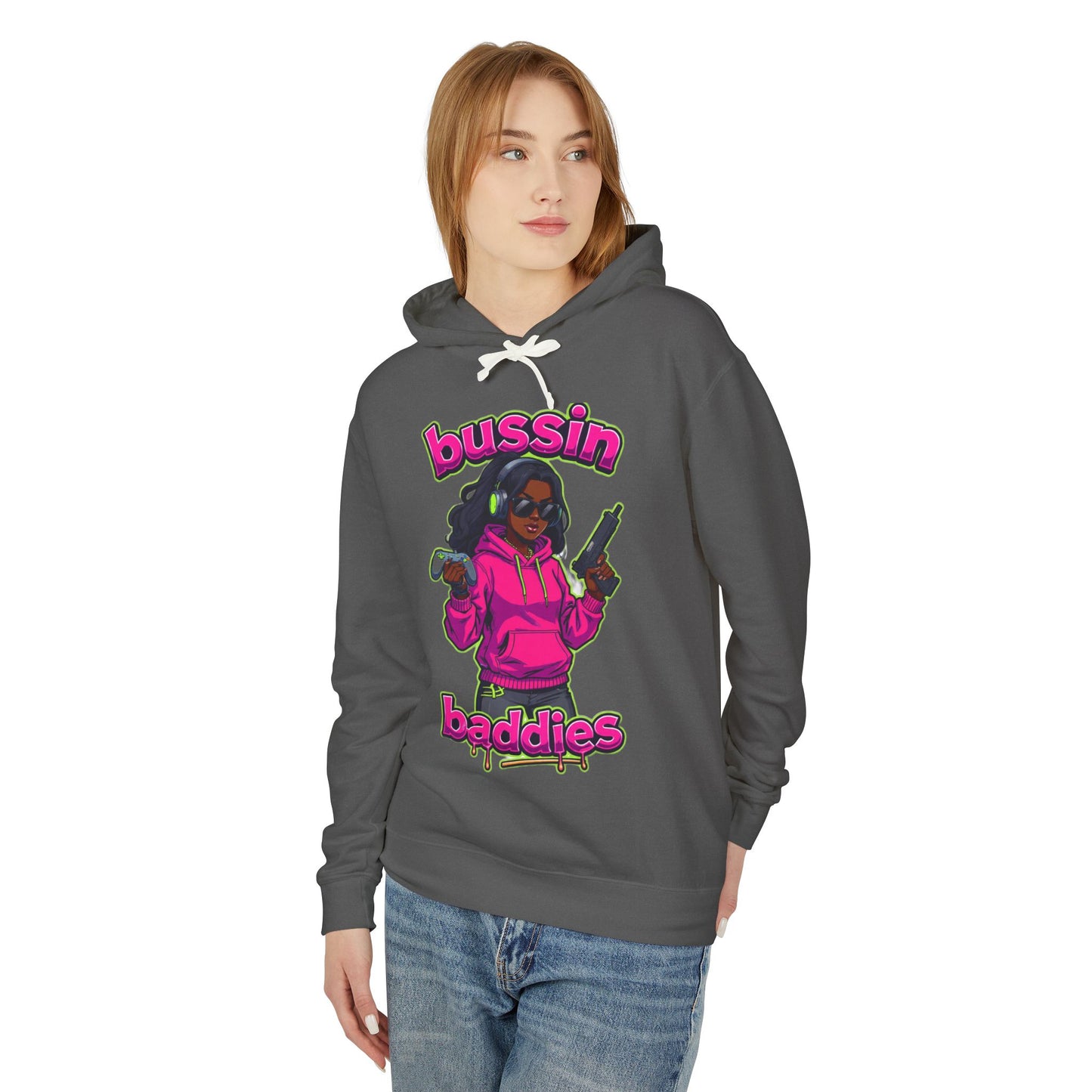 Bussin Baddies Unisex Lightweight Hoodie, Trendy Streetwear, Casual Fashion, Gift for Her, Unique Graphic Sweatshirt