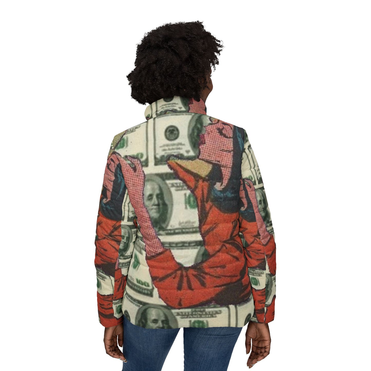 Money Vibes Women's Puffer Jacket, Cozy Fashion, Trendy Winter Wear, Unique Street Style, Gift for Her