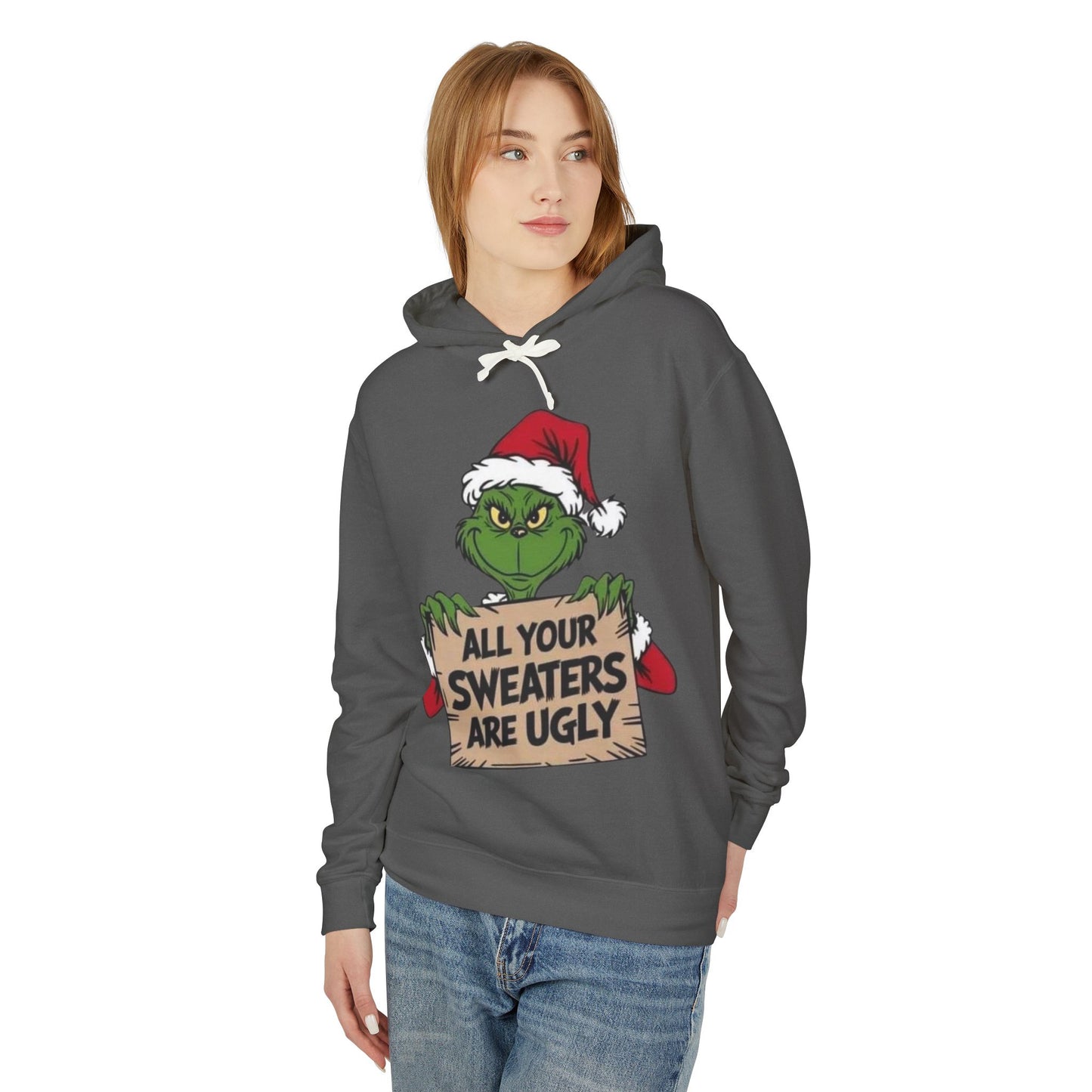 Grinch-Inspired Holiday Hoodie, Cozy Grinch Sweatshirt, Christmas Gift, Ugly Sweater Party Apparel, Unisex Lightweight Hoodie
