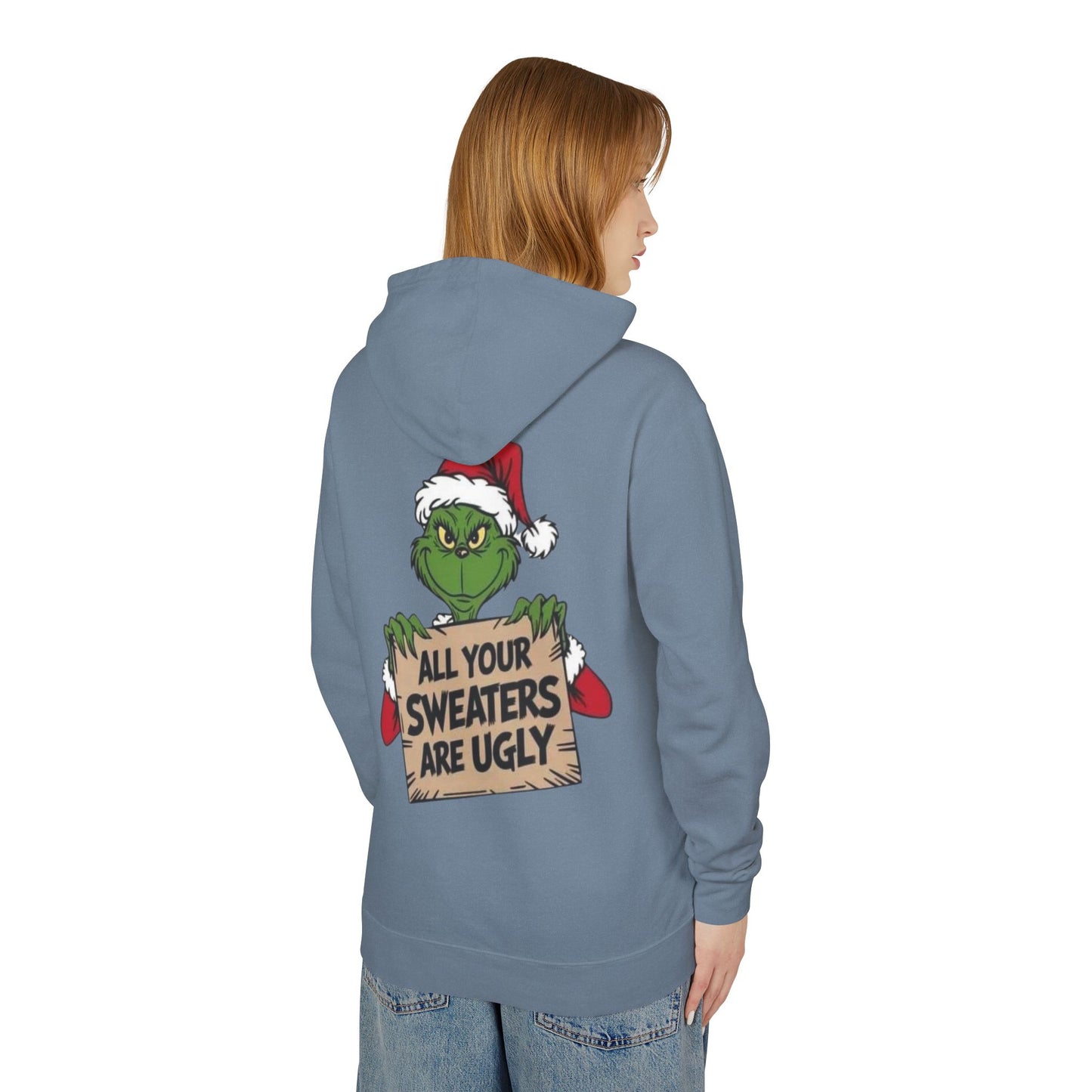 Grinch-Inspired Holiday Hoodie, Cozy Grinch Sweatshirt, Christmas Gift, Ugly Sweater Party Apparel, Unisex Lightweight Hoodie