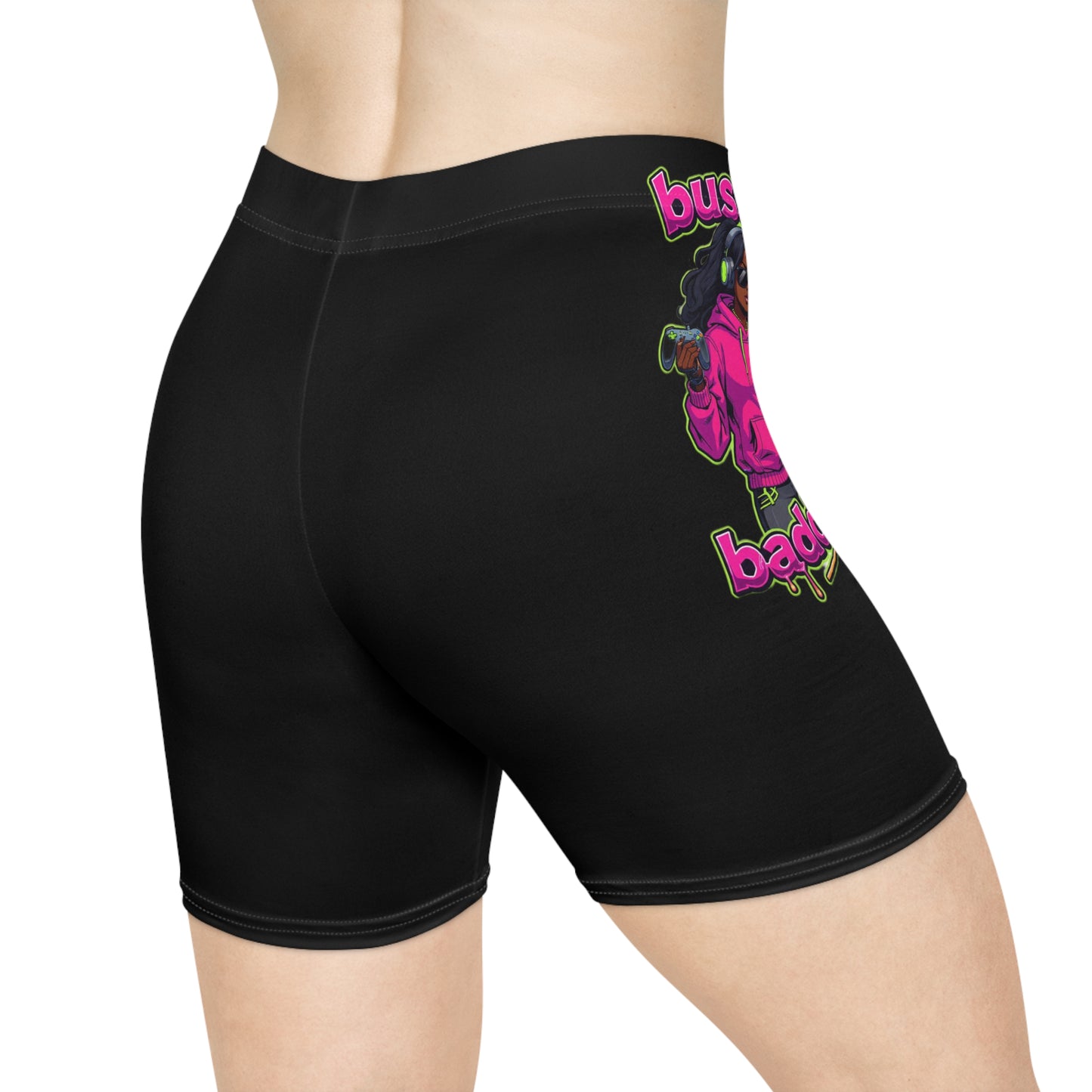 Biker Shorts for Trendy Women - 'Bussin Baddies' Graphic, Perfect for Fitness, Casual Wear, Summer, Vacations, Festivals