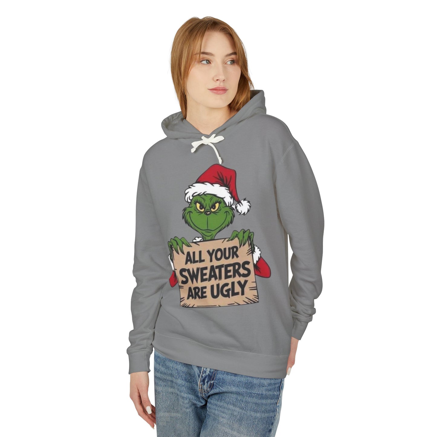 Grinch-Inspired Holiday Hoodie, Cozy Grinch Sweatshirt, Christmas Gift, Ugly Sweater Party Apparel, Unisex Lightweight Hoodie