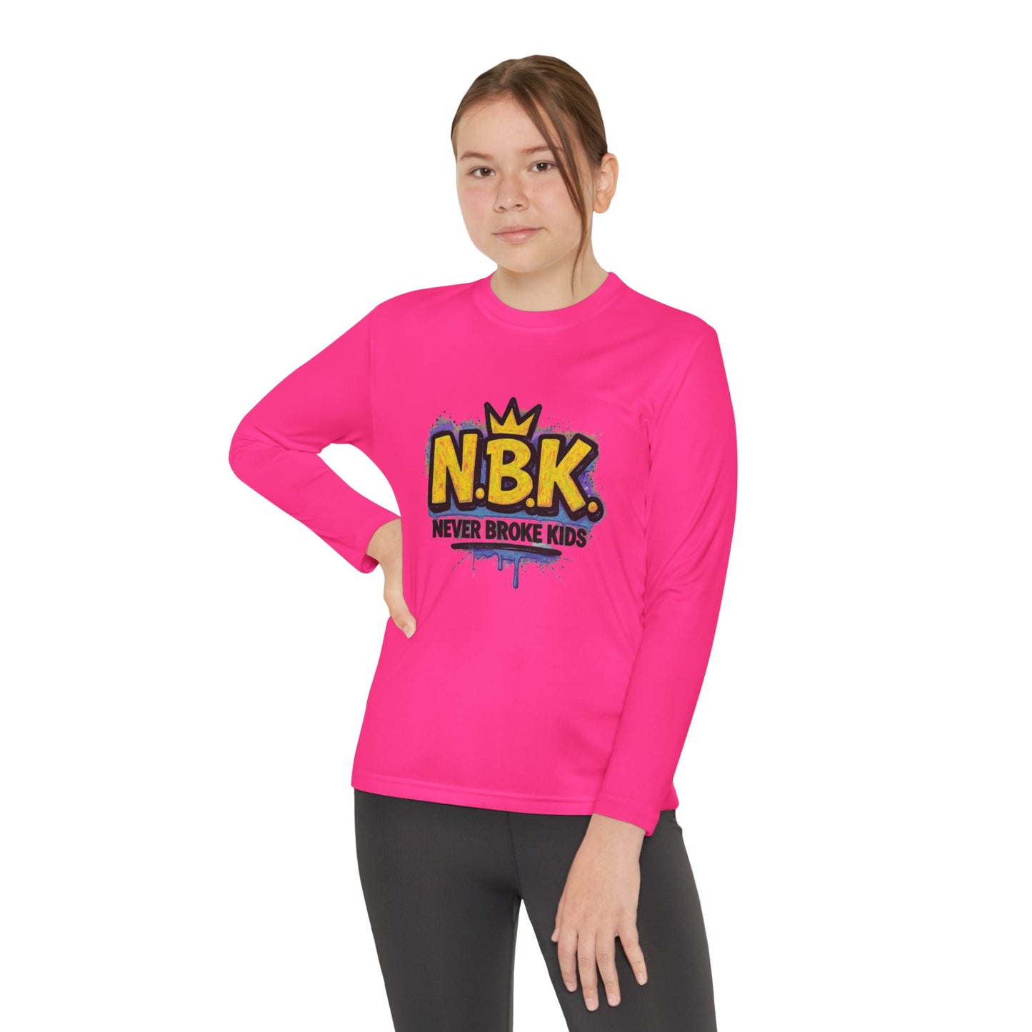 Youth Long Sleeve Tee - NBK Never Broke Kids, Cool Graphic Top for Kids, Growing Up, Birthday Gift, Casual Wear, Trendy Fashion