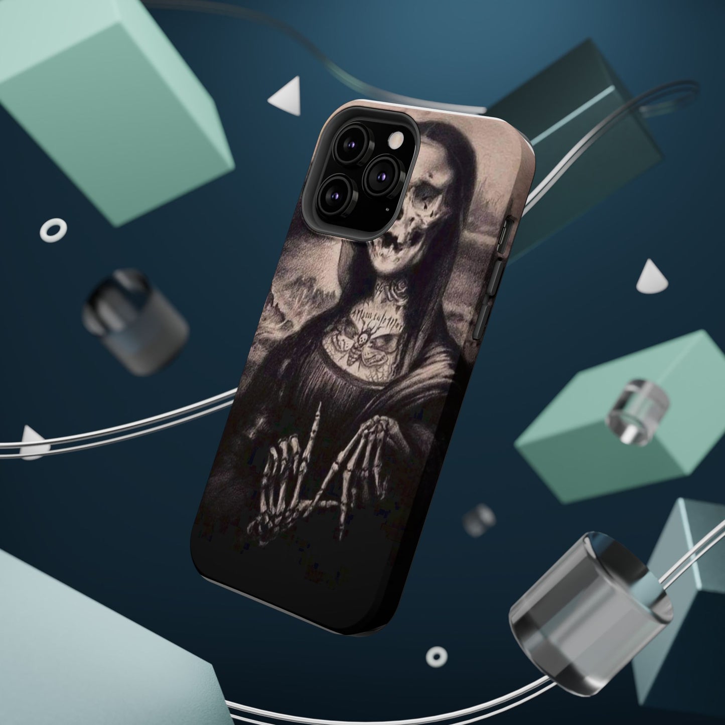 Gothic Art Phone Case, Skeleton Design, Impact-Resistant Cover, Unique Gift, Halloween Accessory, Edgy Tech Gear