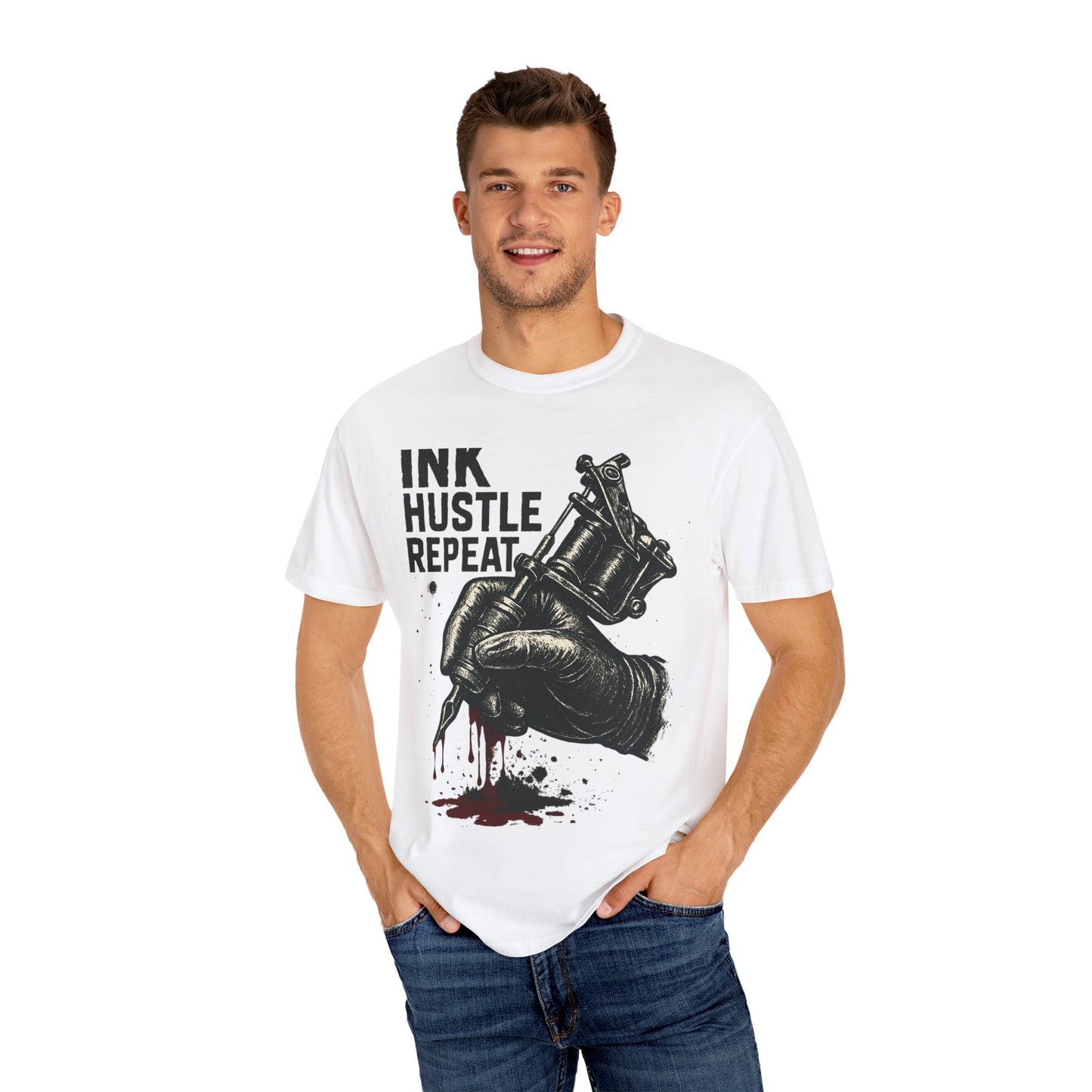 Ink Hustle Repeat T-Shirt, Motivational Tee for Artists, Graphic Tee for Tattoo Lovers, Creative Gift, Unisex Apparel