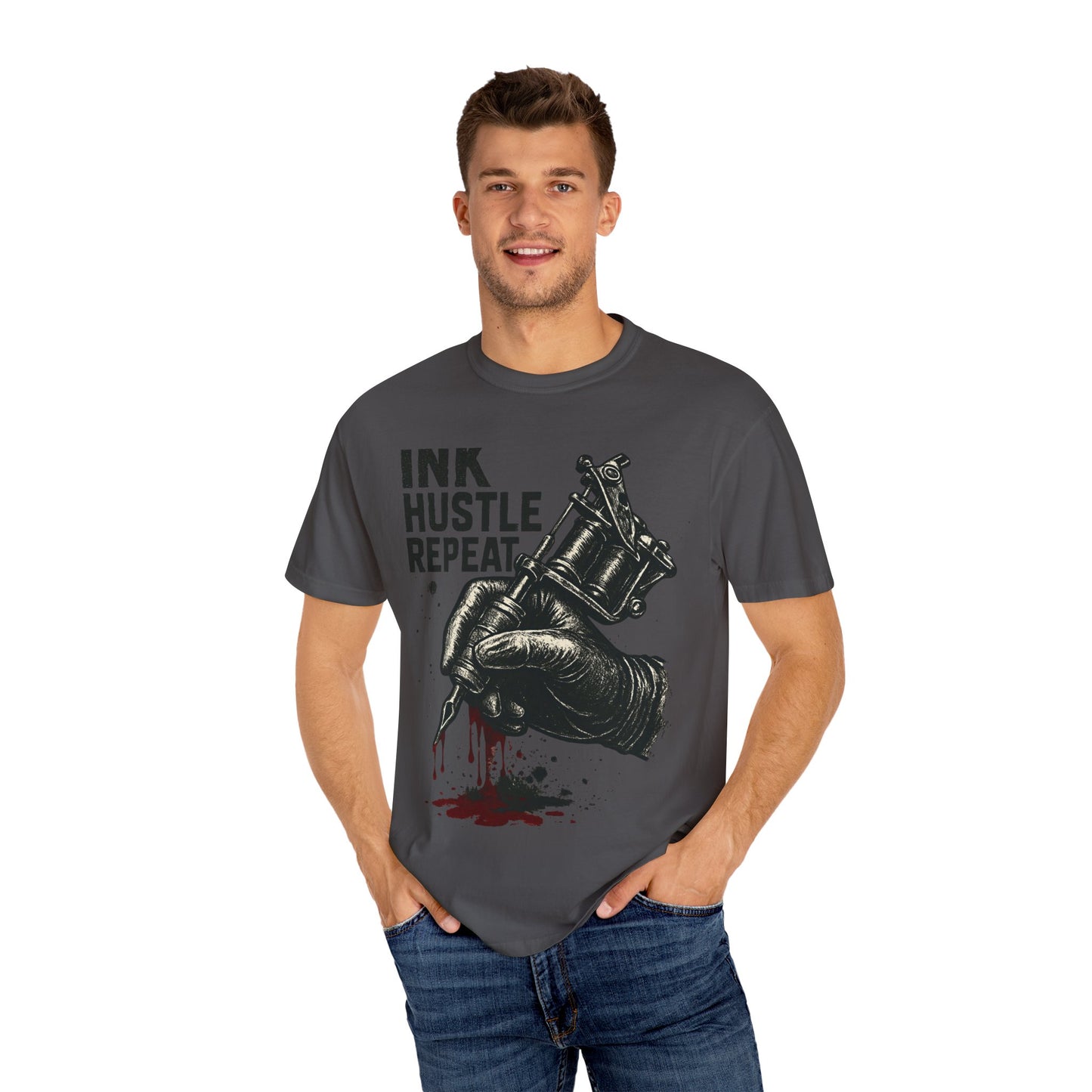 Ink Hustle Repeat T-Shirt, Motivational Tee for Artists, Graphic Tee for Tattoo Lovers, Creative Gift, Unisex Apparel