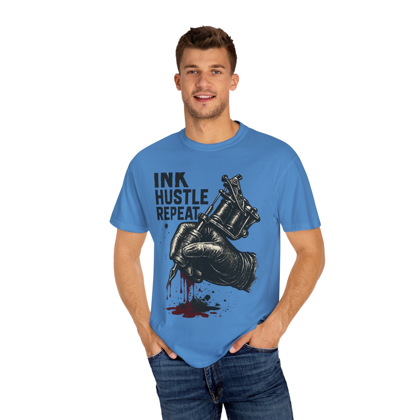 Ink Hustle Repeat T-Shirt, Motivational Tee for Artists, Graphic Tee for Tattoo Lovers, Creative Gift, Unisex Apparel