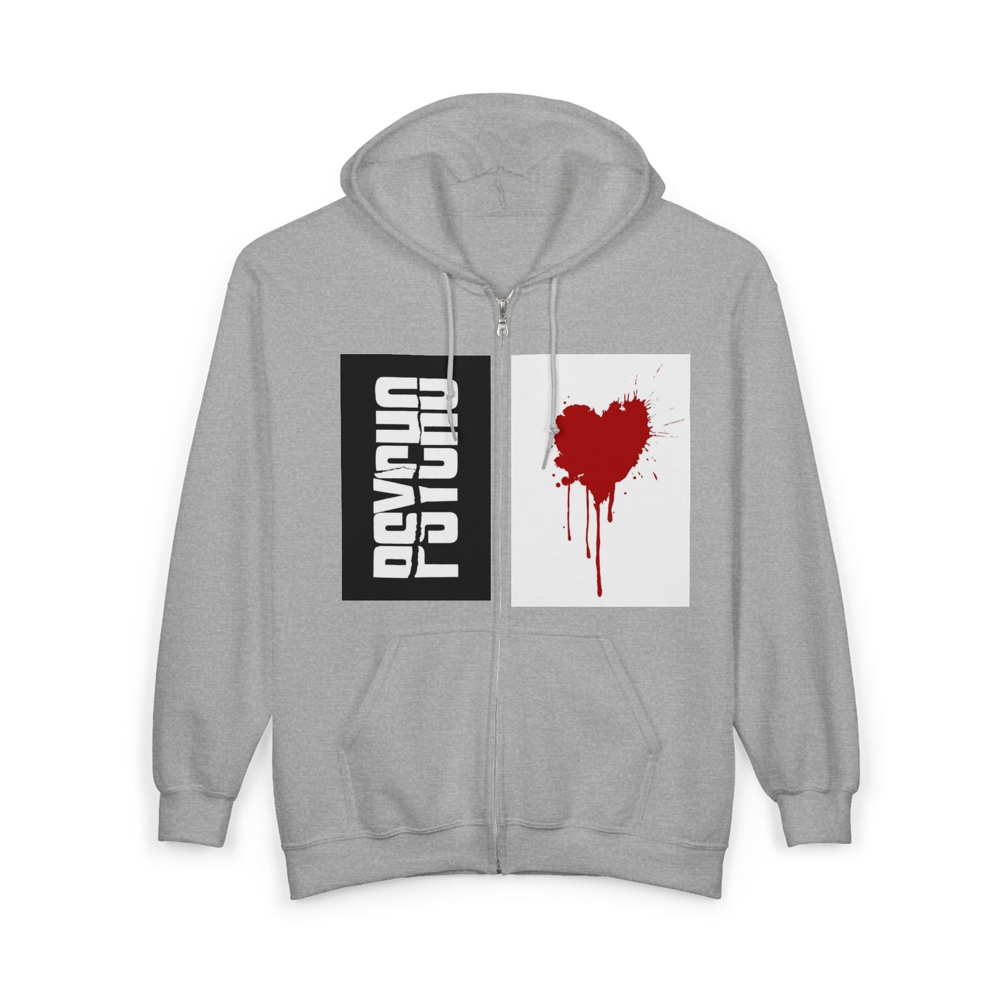Psycho Heart Zip-Up Hoodie, Unisex Sweatshirt for Halloween, Gift for Horror Lovers, Streetwear Hoodie, Edgy Fashion, Graphic Hoodie