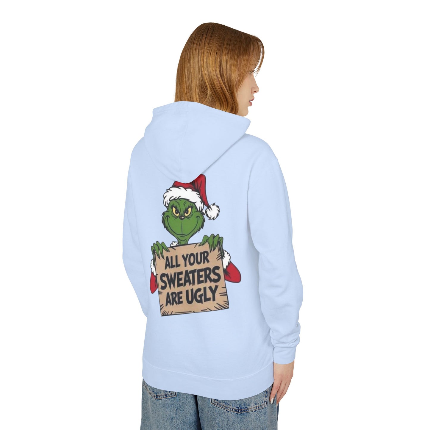 Grinch-Inspired Holiday Hoodie, Cozy Grinch Sweatshirt, Christmas Gift, Ugly Sweater Party Apparel, Unisex Lightweight Hoodie