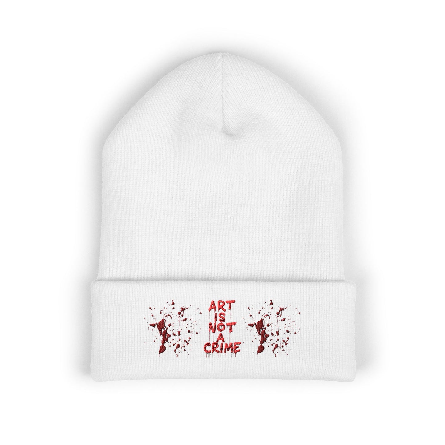 Art is Not Crime Cuffed Beanie, Cozy Winter Hat, Stylish Embroidered Beanie, Gift for Artists, Urban Fashion Accessory, Unisex Beanie