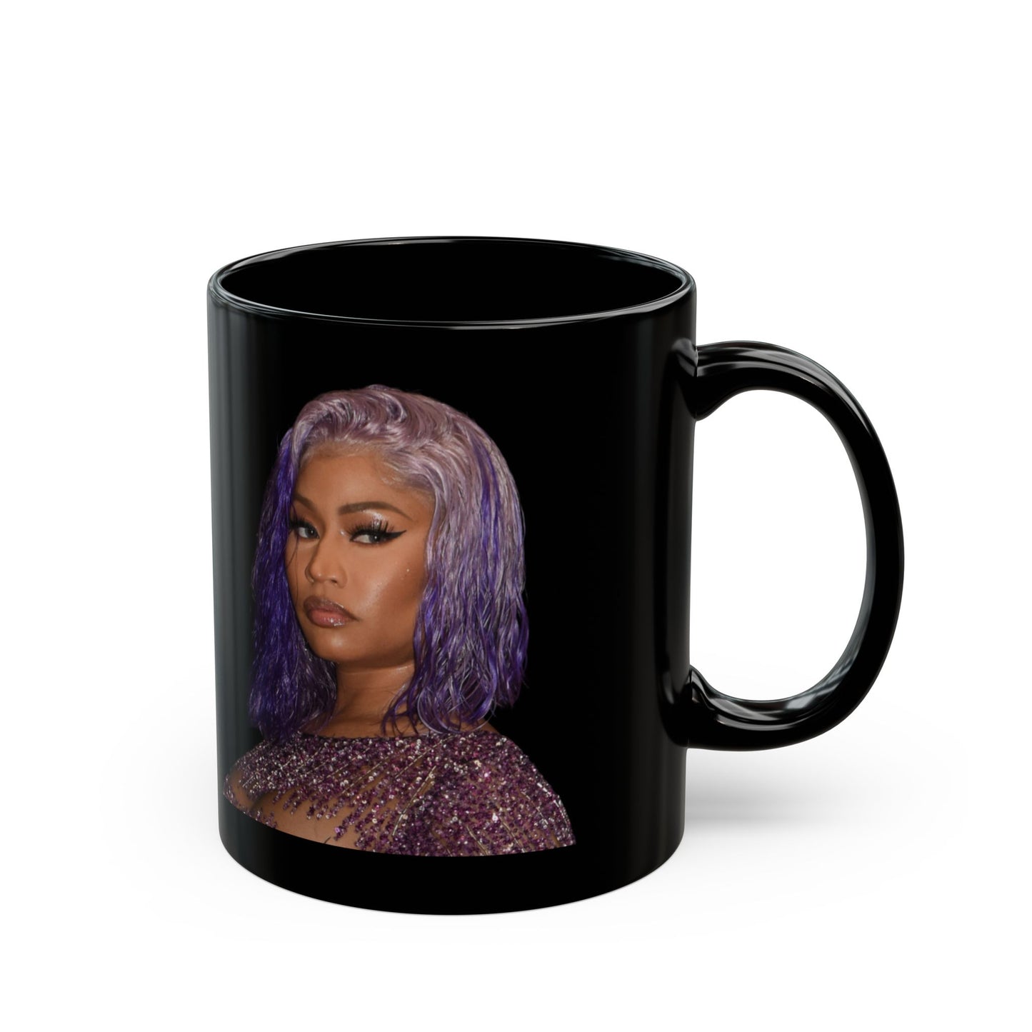 Glamorous Female Rapper Black Mug with Artistic Design, Coffee Cup, Unique Gift, Tea Mug, Home Decor, Personalized Drinkware