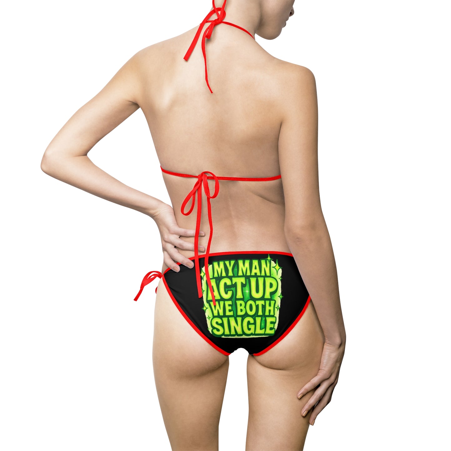 My man act up, I'm single, Bold Statement Bikini Set, Funny Swimsuit for Pool Parties, Beach Getaways, Summer Fun, Gift for Single Friends