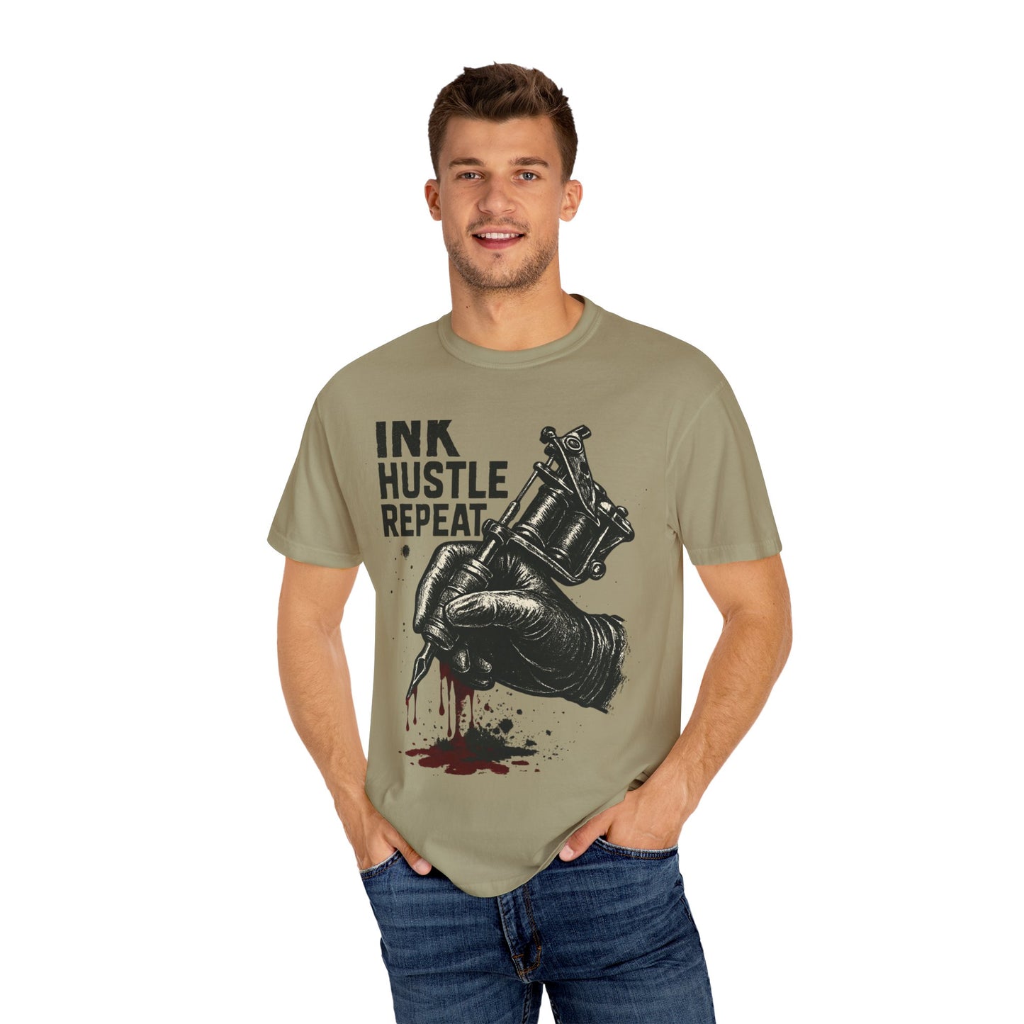 Ink Hustle Repeat T-Shirt, Motivational Tee for Artists, Graphic Tee for Tattoo Lovers, Creative Gift, Unisex Apparel