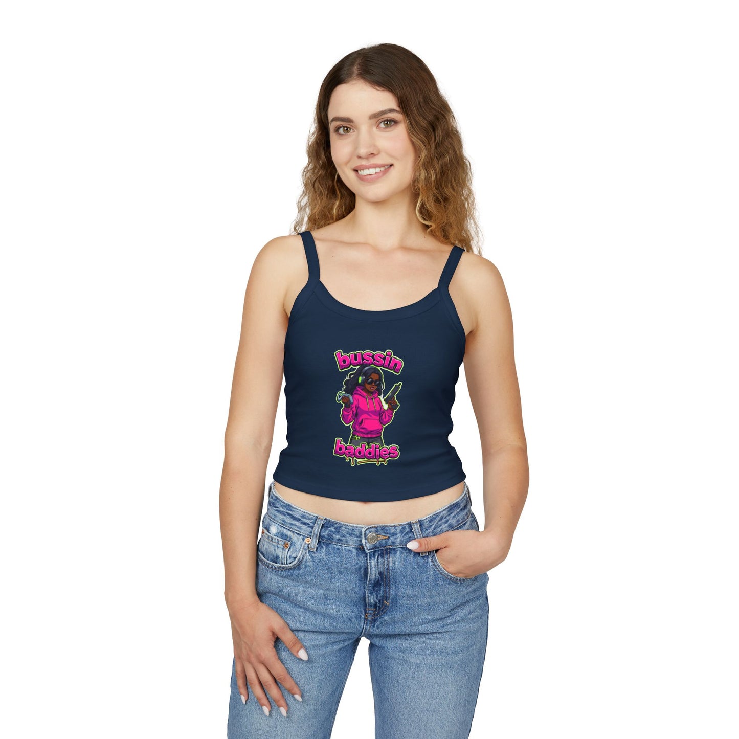 Bussin' Baddies Tank Top - Women's Spaghetti Strap, Trendy Summer Wear, Casual Outfit, Colorful Graphic Tee, Festival Fashion