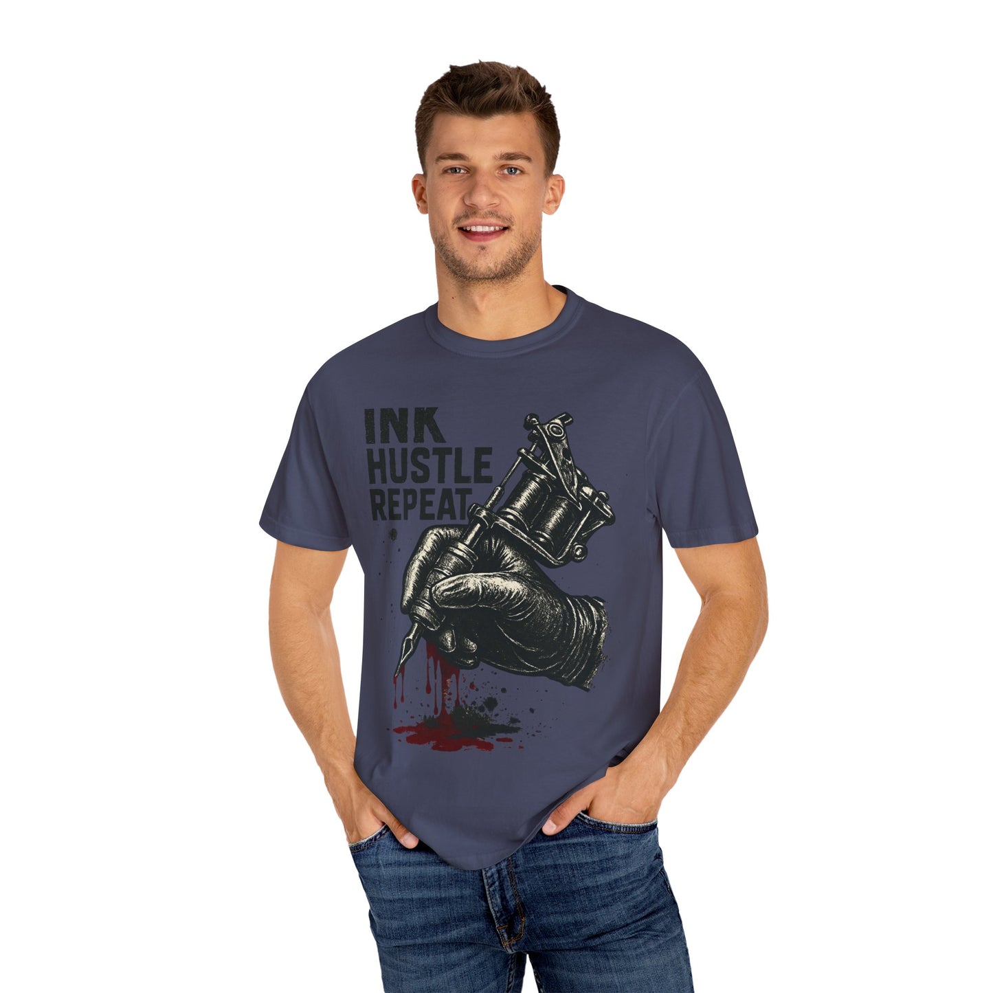 Ink Hustle Repeat T-Shirt, Motivational Tee for Artists, Graphic Tee for Tattoo Lovers, Creative Gift, Unisex Apparel