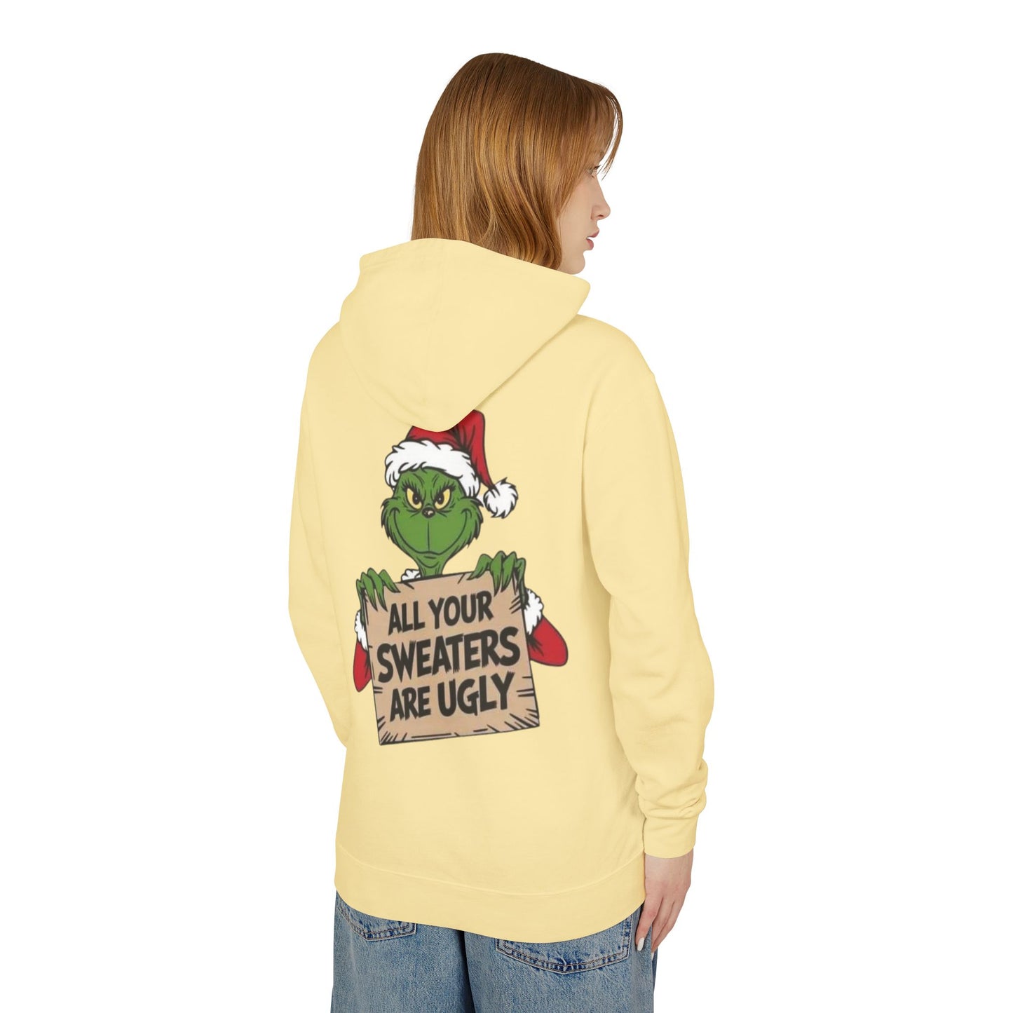 Grinch-Inspired Holiday Hoodie, Cozy Grinch Sweatshirt, Christmas Gift, Ugly Sweater Party Apparel, Unisex Lightweight Hoodie