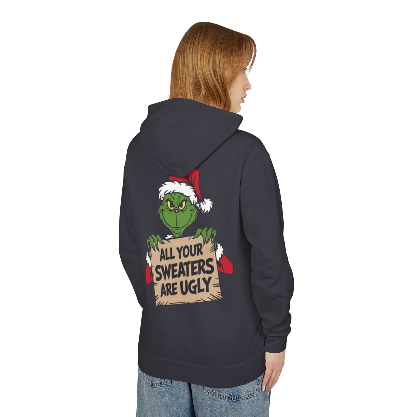 Grinch-Inspired Holiday Hoodie, Cozy Grinch Sweatshirt, Christmas Gift, Ugly Sweater Party Apparel, Unisex Lightweight Hoodie