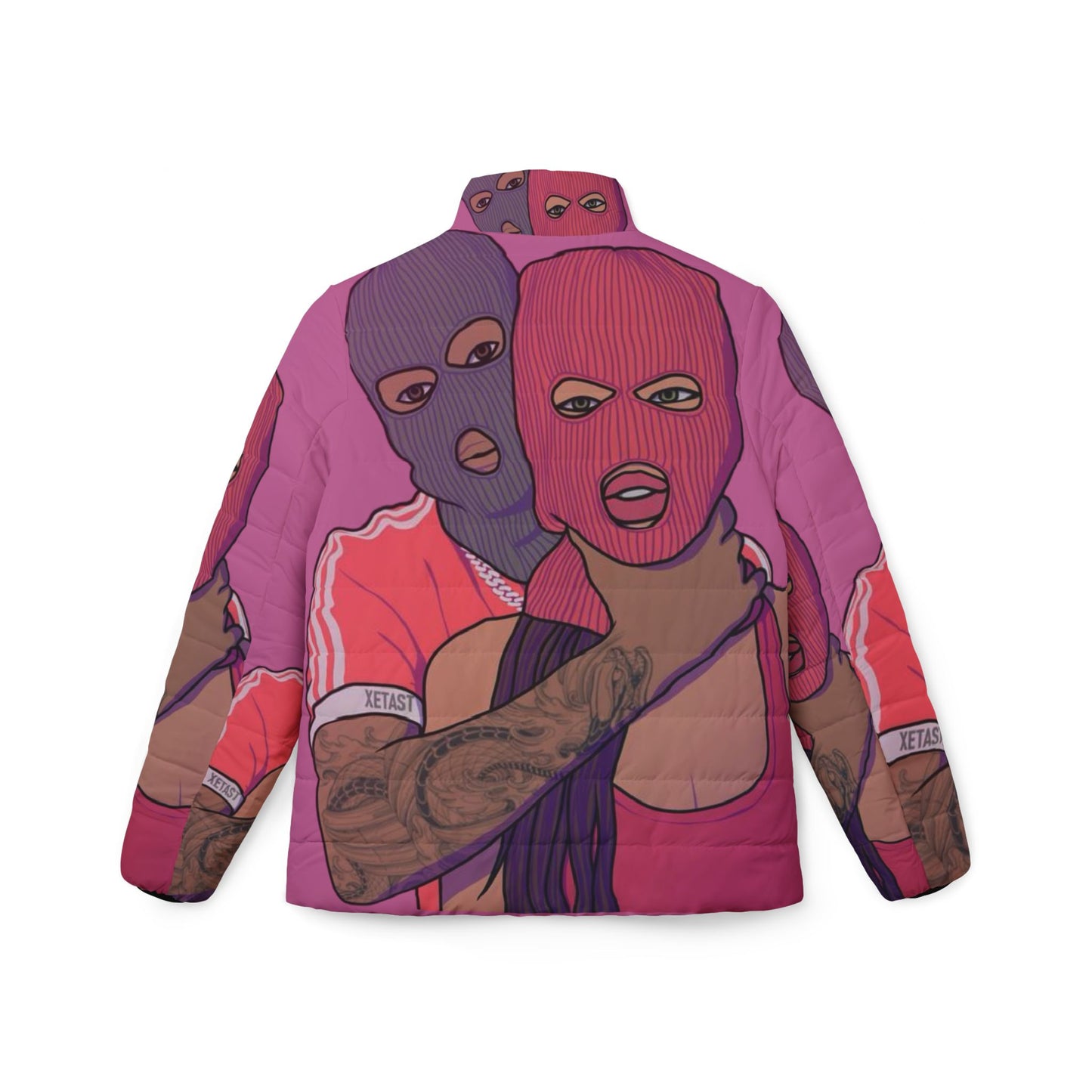 Bold Graphic Women's Puffer Jacket, Unique Streetwear, Warm Winter Outerwear, Trendy Casual Layer, Great for Gifts, Fashion Statement