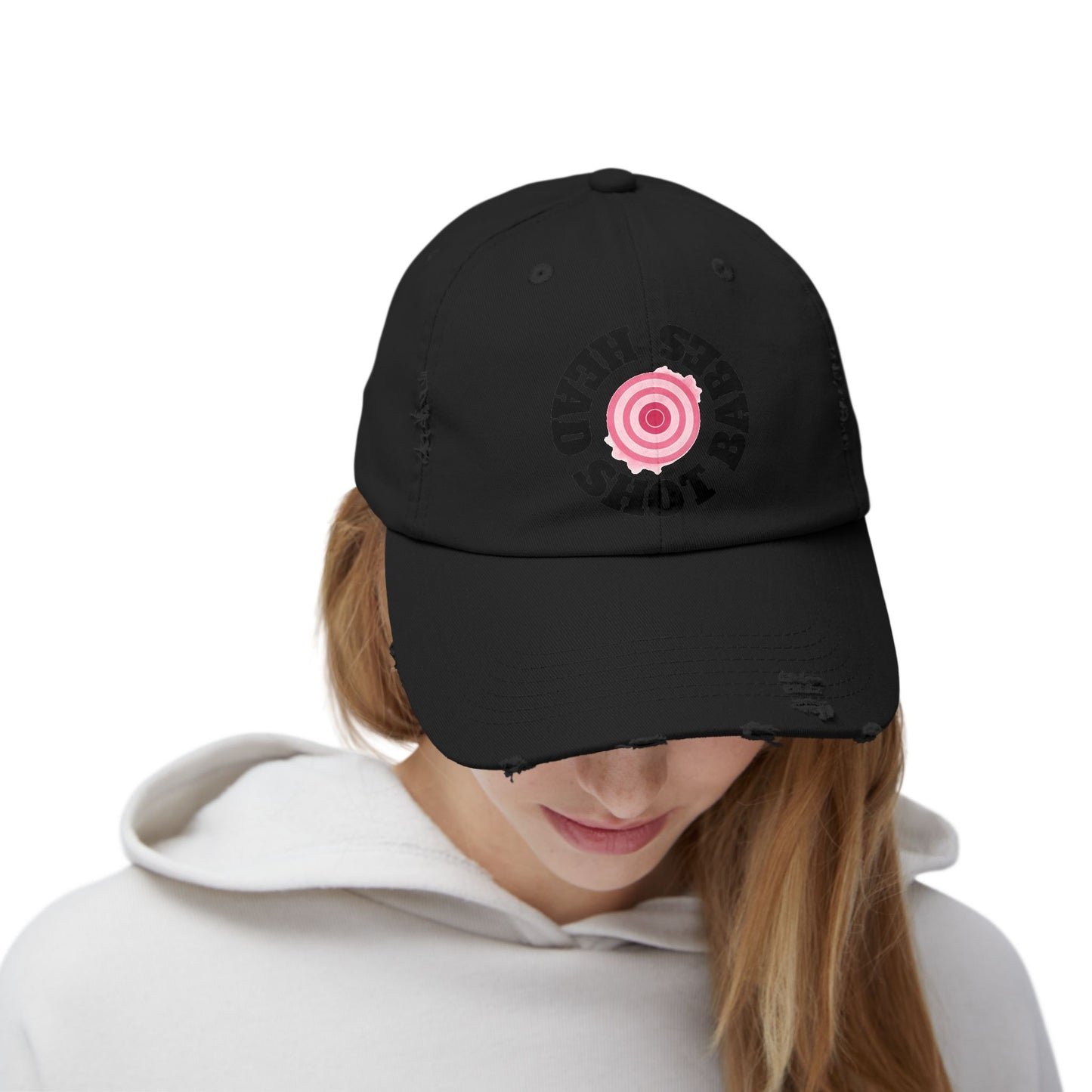 Unisex Distressed Cap with Fun Pink Design, Trendy Baseball Hat for Casual Wear, Ideal for Festivals, Birthdays, Gifts, Street Style