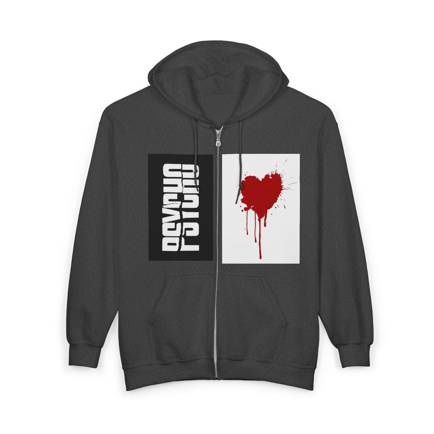 Psycho Heart Zip-Up Hoodie, Unisex Sweatshirt for Halloween, Gift for Horror Lovers, Streetwear Hoodie, Edgy Fashion, Graphic Hoodie