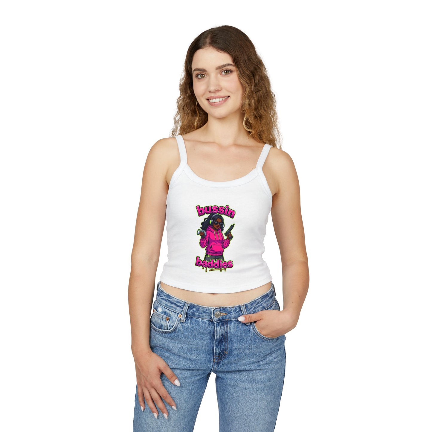 Bussin' Baddies Tank Top - Women's Spaghetti Strap, Trendy Summer Wear, Casual Outfit, Colorful Graphic Tee, Festival Fashion