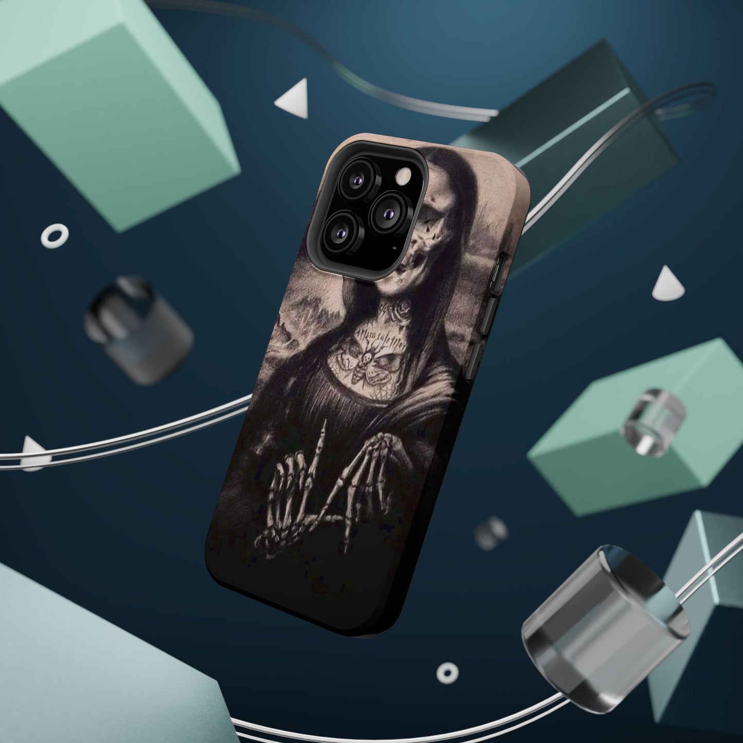 Gothic Art Phone Case, Skeleton Design, Impact-Resistant Cover, Unique Gift, Halloween Accessory, Edgy Tech Gear