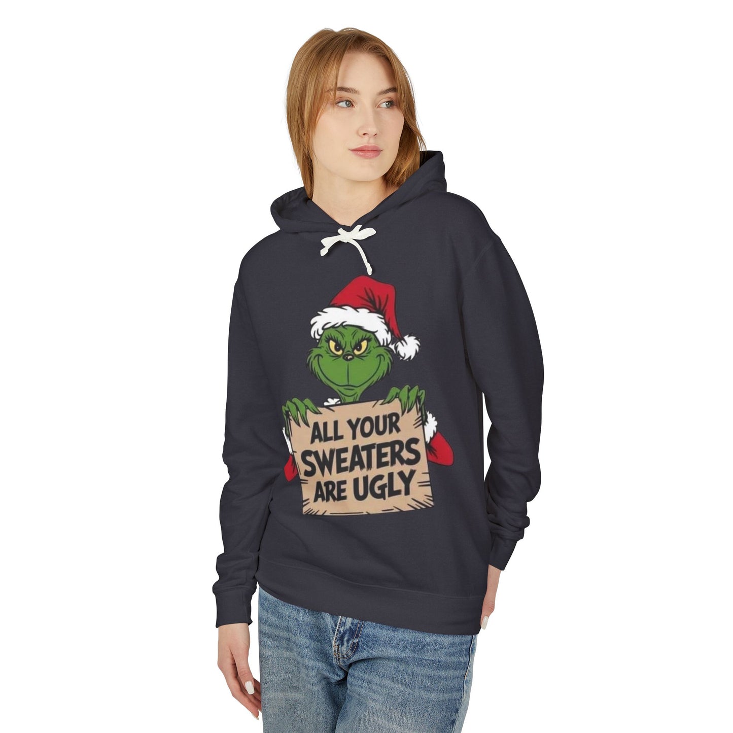 Grinch-Inspired Holiday Hoodie, Cozy Grinch Sweatshirt, Christmas Gift, Ugly Sweater Party Apparel, Unisex Lightweight Hoodie