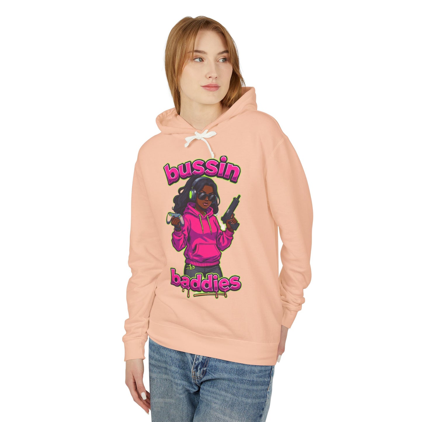 Bussin Baddies Unisex Lightweight Hoodie, Trendy Streetwear, Casual Fashion, Gift for Her, Unique Graphic Sweatshirt