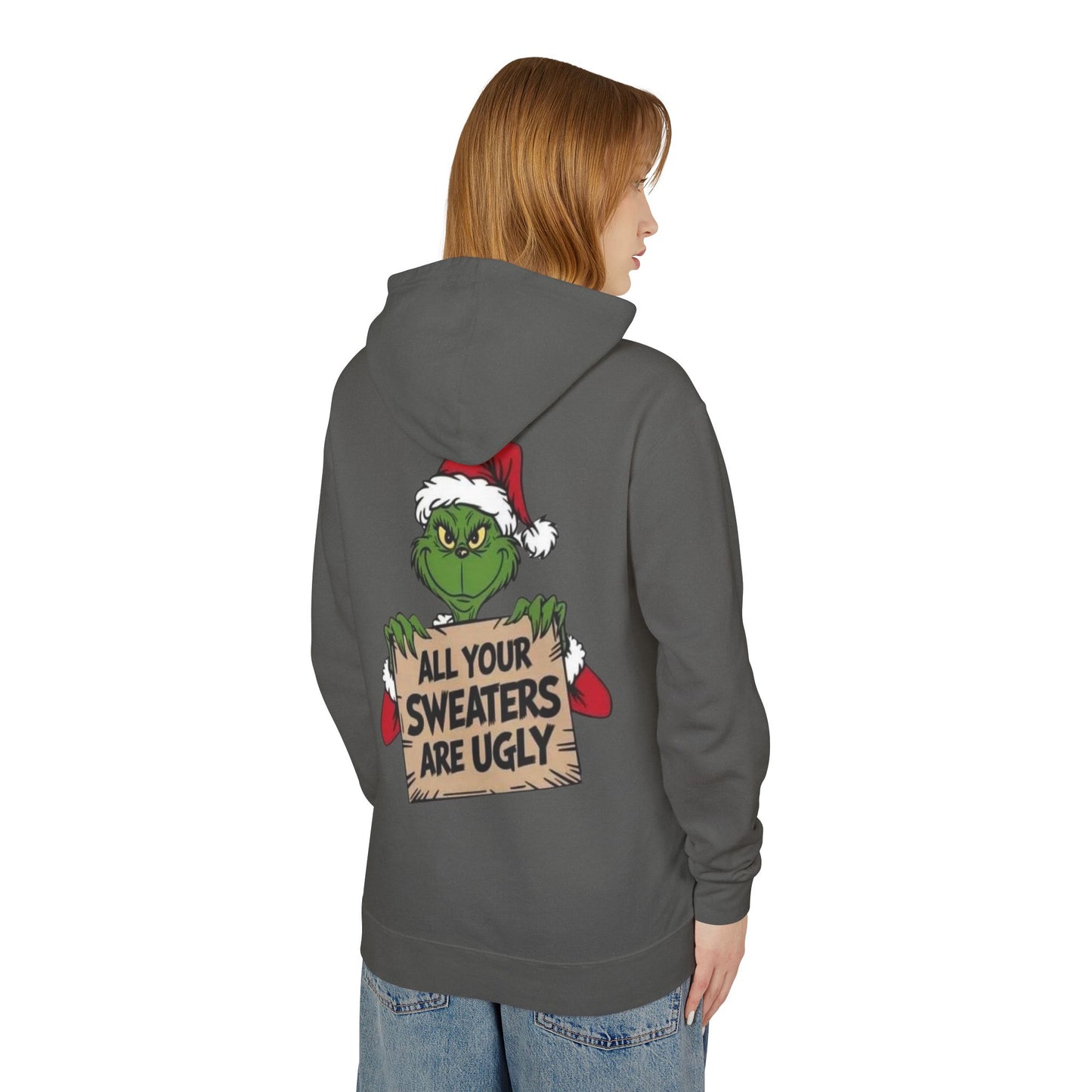 Grinch-Inspired Holiday Hoodie, Cozy Grinch Sweatshirt, Christmas Gift, Ugly Sweater Party Apparel, Unisex Lightweight Hoodie