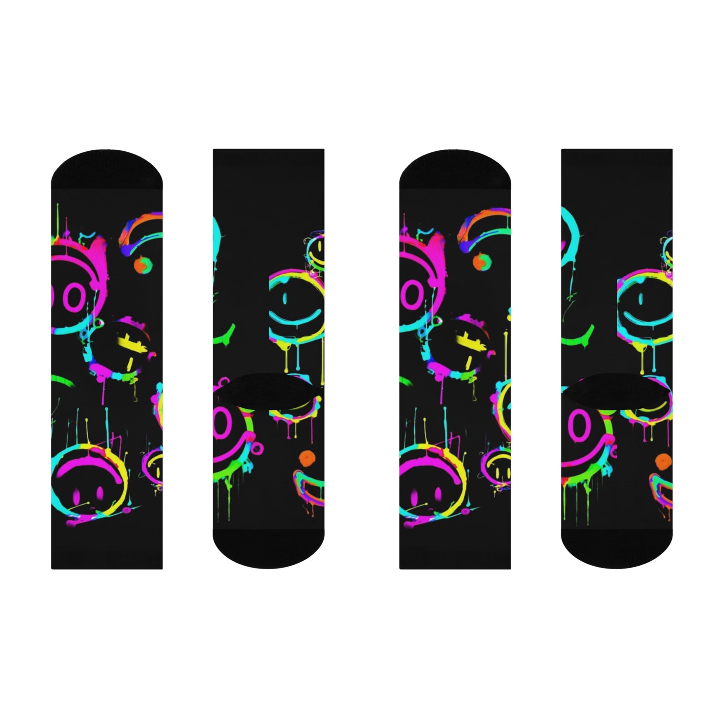 Colorful Happy Face Crew Socks, Fun Socks, Vibrant Socks, Gift for Friends, Cheerful Footwear, Mood Lifting Accessories