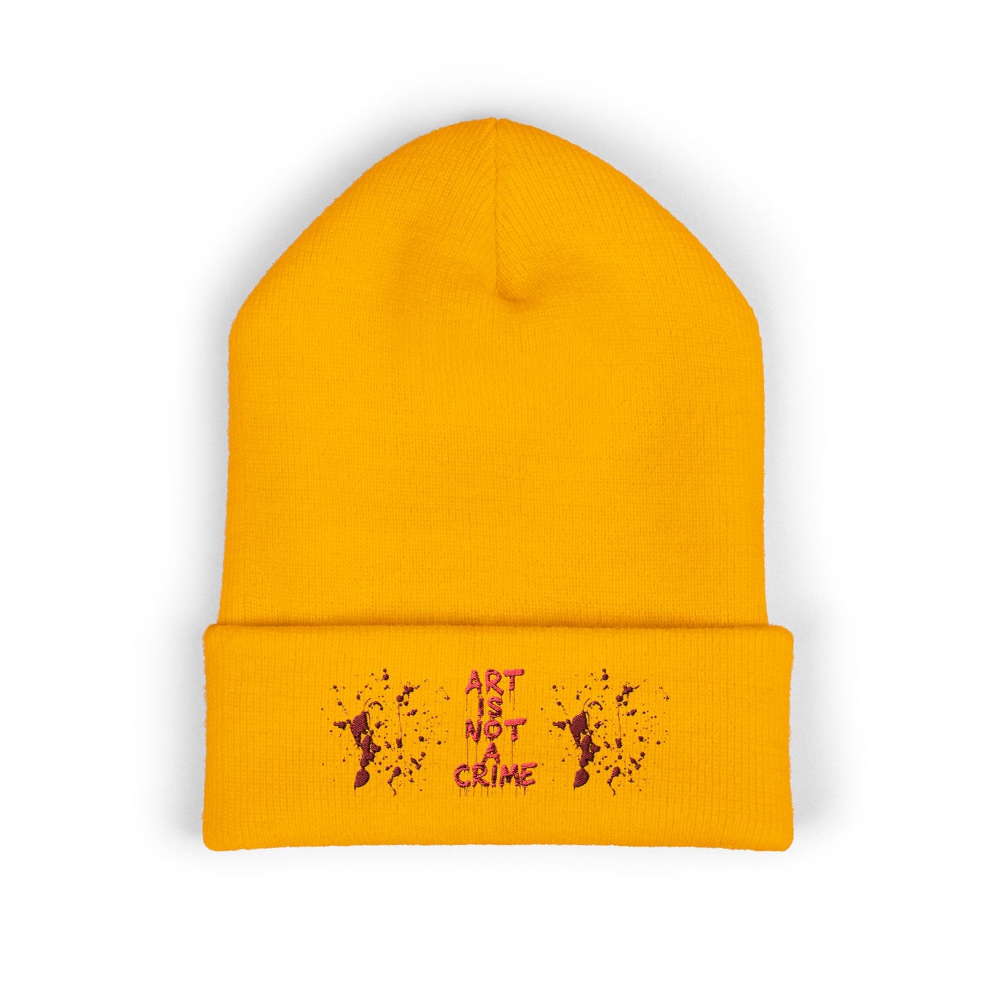 Art is Not Crime Cuffed Beanie, Cozy Winter Hat, Stylish Embroidered Beanie, Gift for Artists, Urban Fashion Accessory, Unisex Beanie