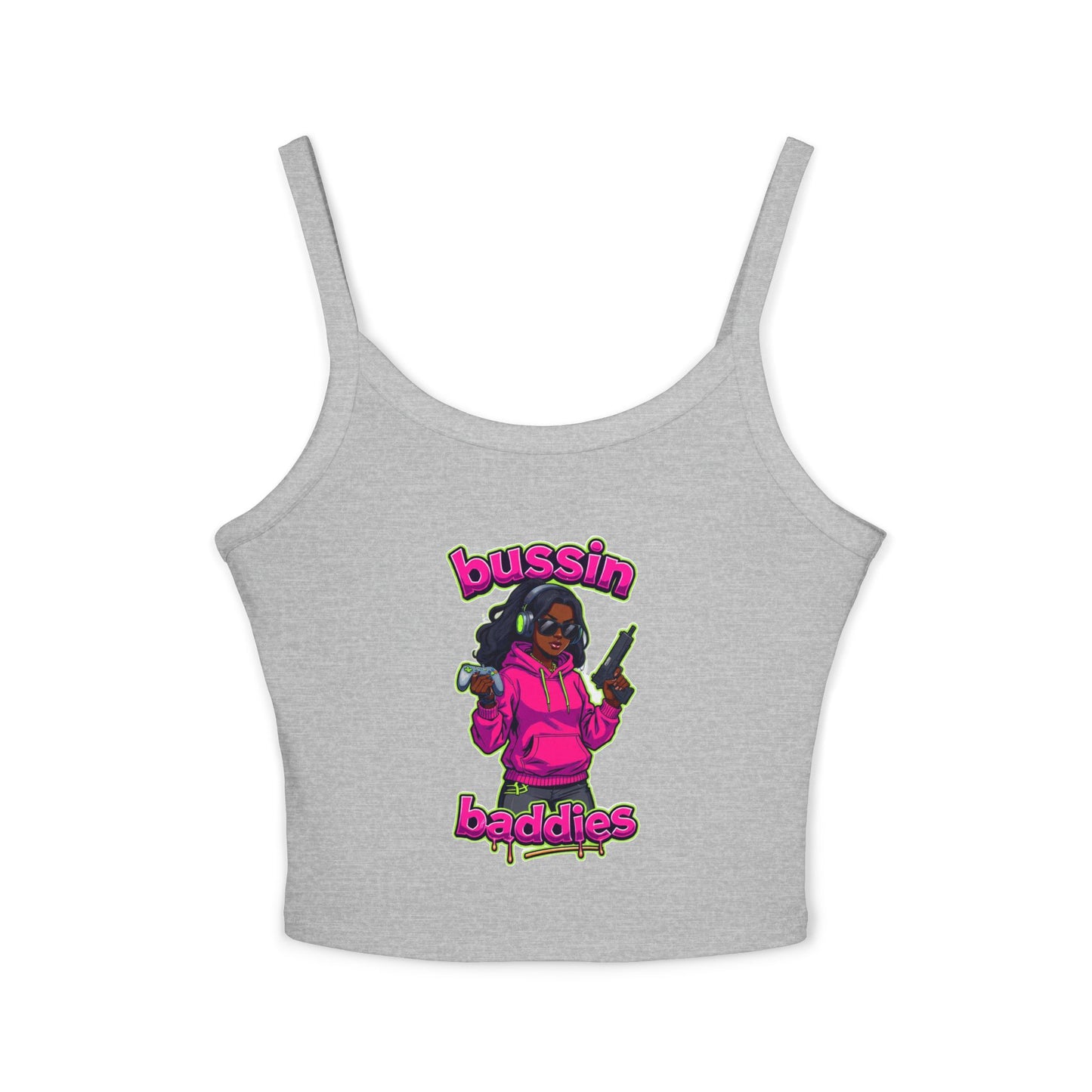 Bussin' Baddies Tank Top - Women's Spaghetti Strap, Trendy Summer Wear, Casual Outfit, Colorful Graphic Tee, Festival Fashion