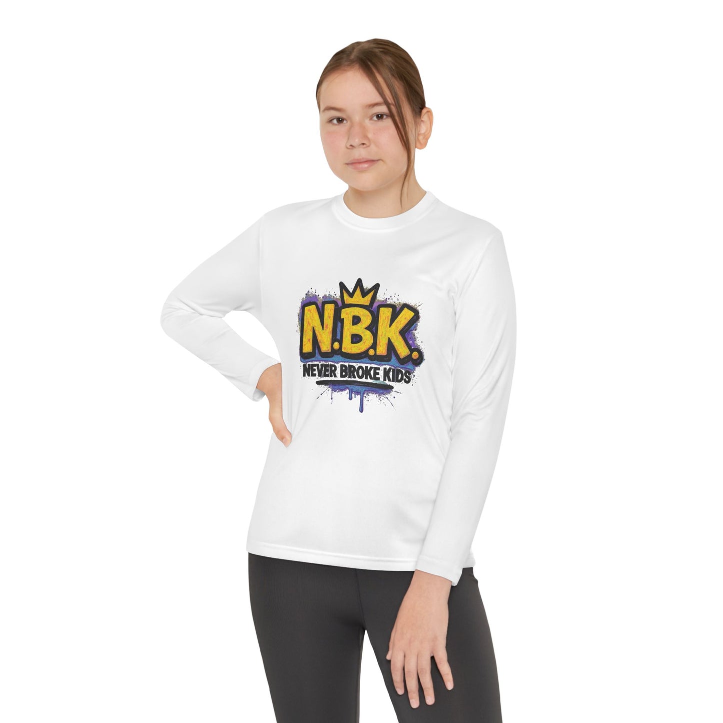 Youth Long Sleeve Tee - NBK Never Broke Kids, Cool Graphic Top for Kids, Growing Up, Birthday Gift, Casual Wear, Trendy Fashion