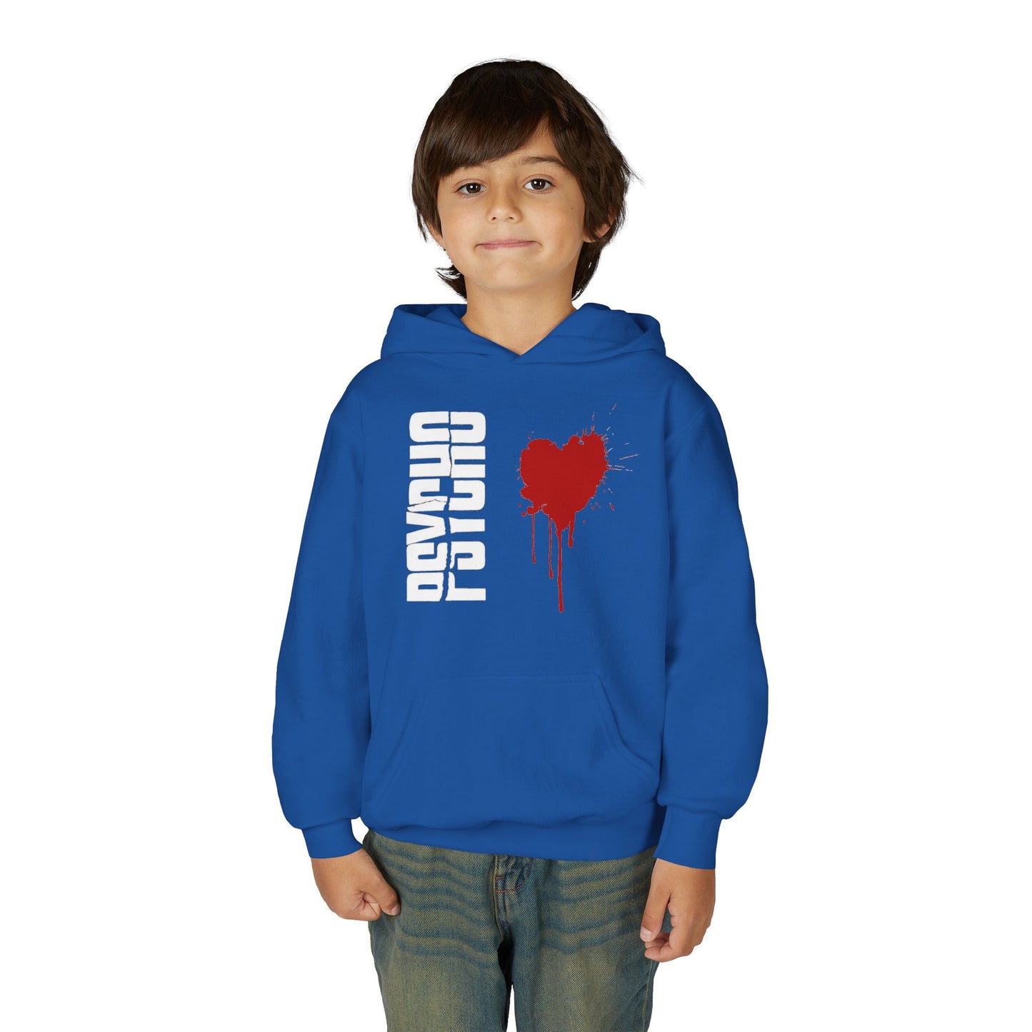 Youth Hooded Sweatshirt with Heart Design, Cozy Pullover, Trendy Sweatshirt, Gift for Teens, Casual Wear, Fashion Hoodie