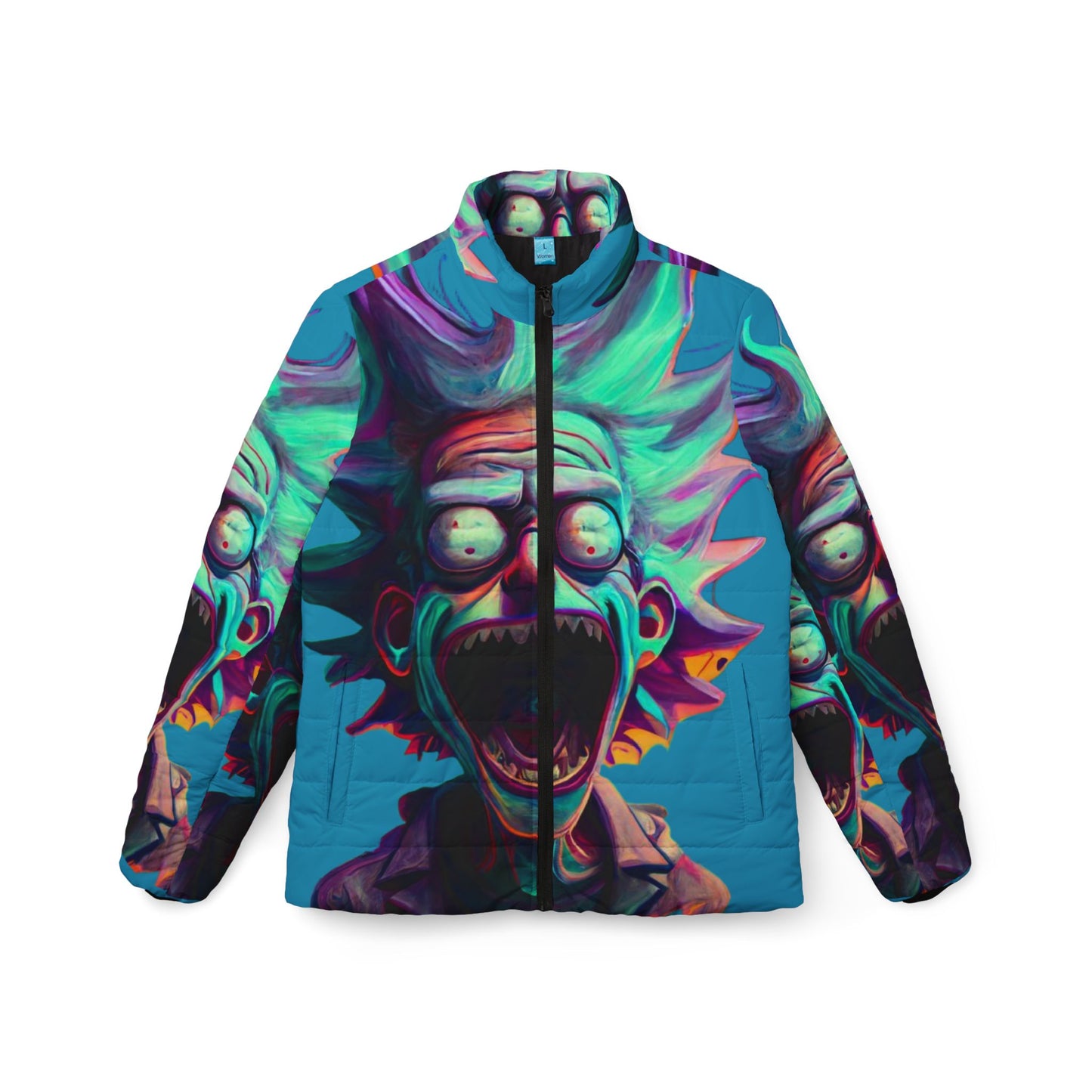 Rick and Morty Puffer Jacket, Colorful Winter Coat, Cartoon Fan Apparel, Unique Outerwear, Cosplay Jacket, Gift for Geeks
