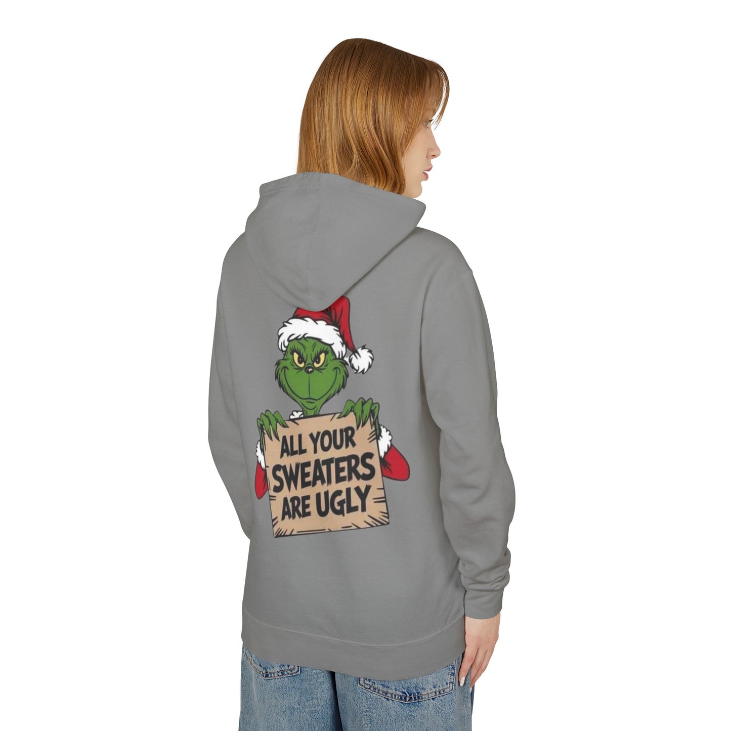 Grinch-Inspired Holiday Hoodie, Cozy Grinch Sweatshirt, Christmas Gift, Ugly Sweater Party Apparel, Unisex Lightweight Hoodie
