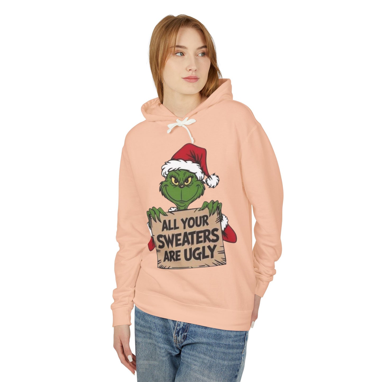 Grinch-Inspired Holiday Hoodie, Cozy Grinch Sweatshirt, Christmas Gift, Ugly Sweater Party Apparel, Unisex Lightweight Hoodie