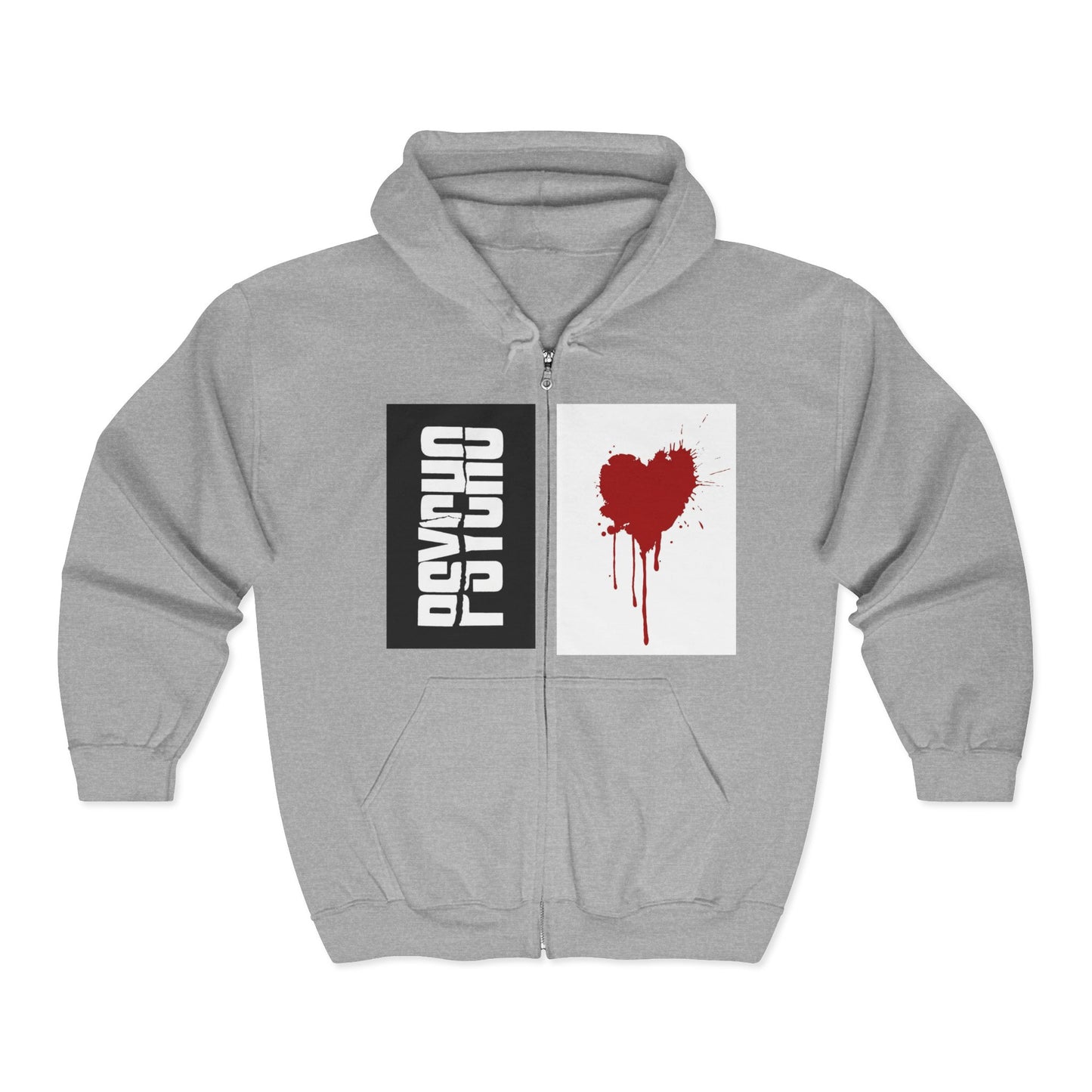 Psycho Heart Zip-Up Hoodie, Unisex Sweatshirt for Halloween, Gift for Horror Lovers, Streetwear Hoodie, Edgy Fashion, Graphic Hoodie