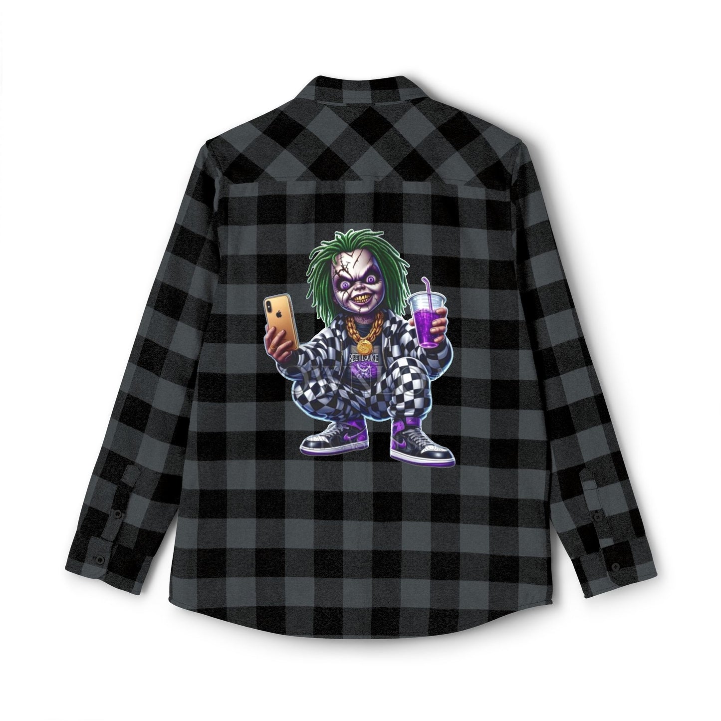 Chic Unisex Flannel Shirt with Graphic Design, Casual Wear, Perfect for Fall, Streetwear Fashion, Halloween & Everyday Style