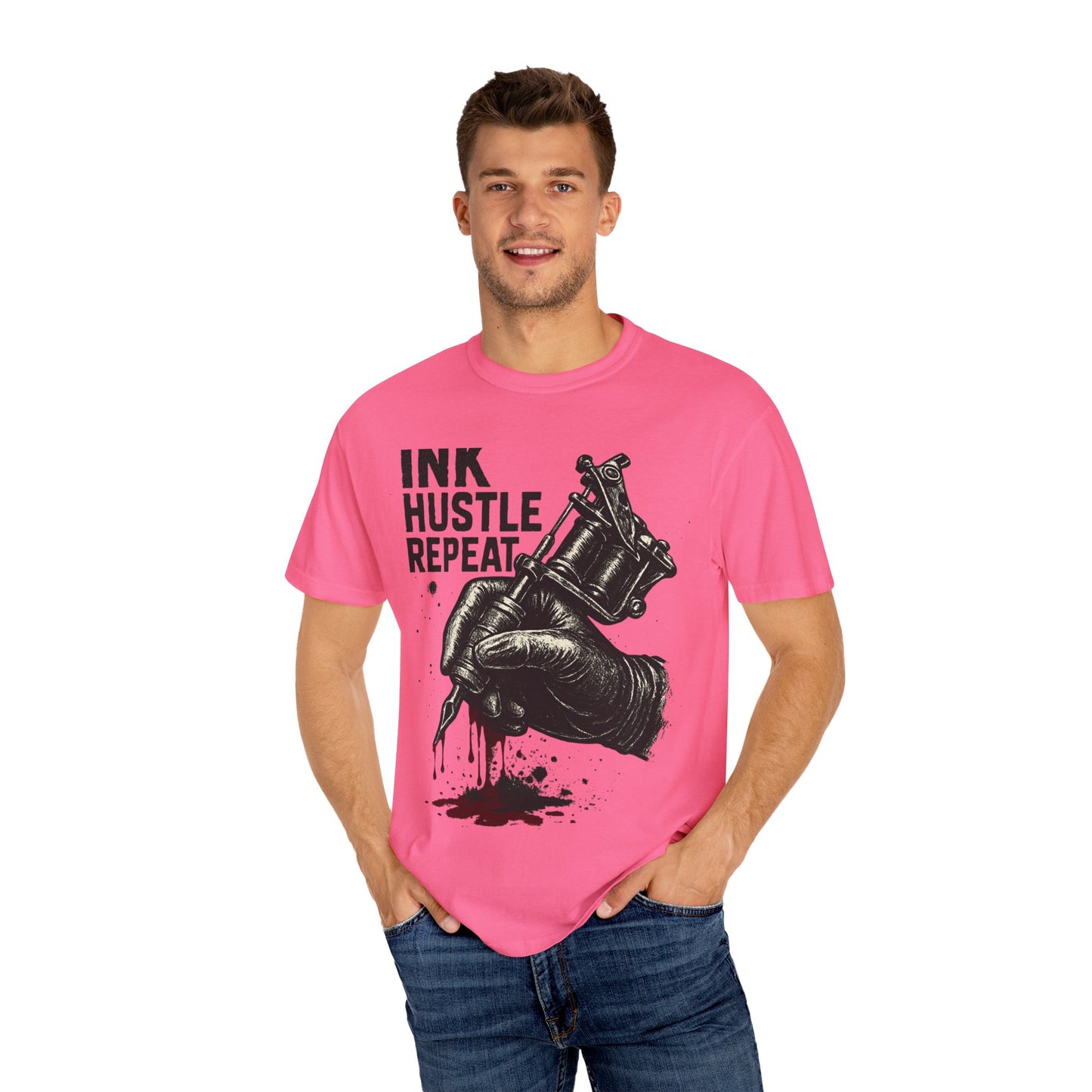 Ink Hustle Repeat T-Shirt, Motivational Tee for Artists, Graphic Tee for Tattoo Lovers, Creative Gift, Unisex Apparel