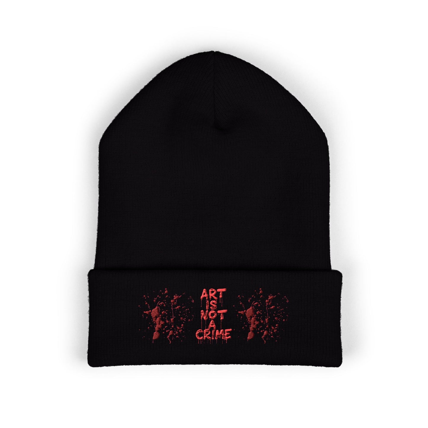Art is Not Crime Cuffed Beanie, Cozy Winter Hat, Stylish Embroidered Beanie, Gift for Artists, Urban Fashion Accessory, Unisex Beanie