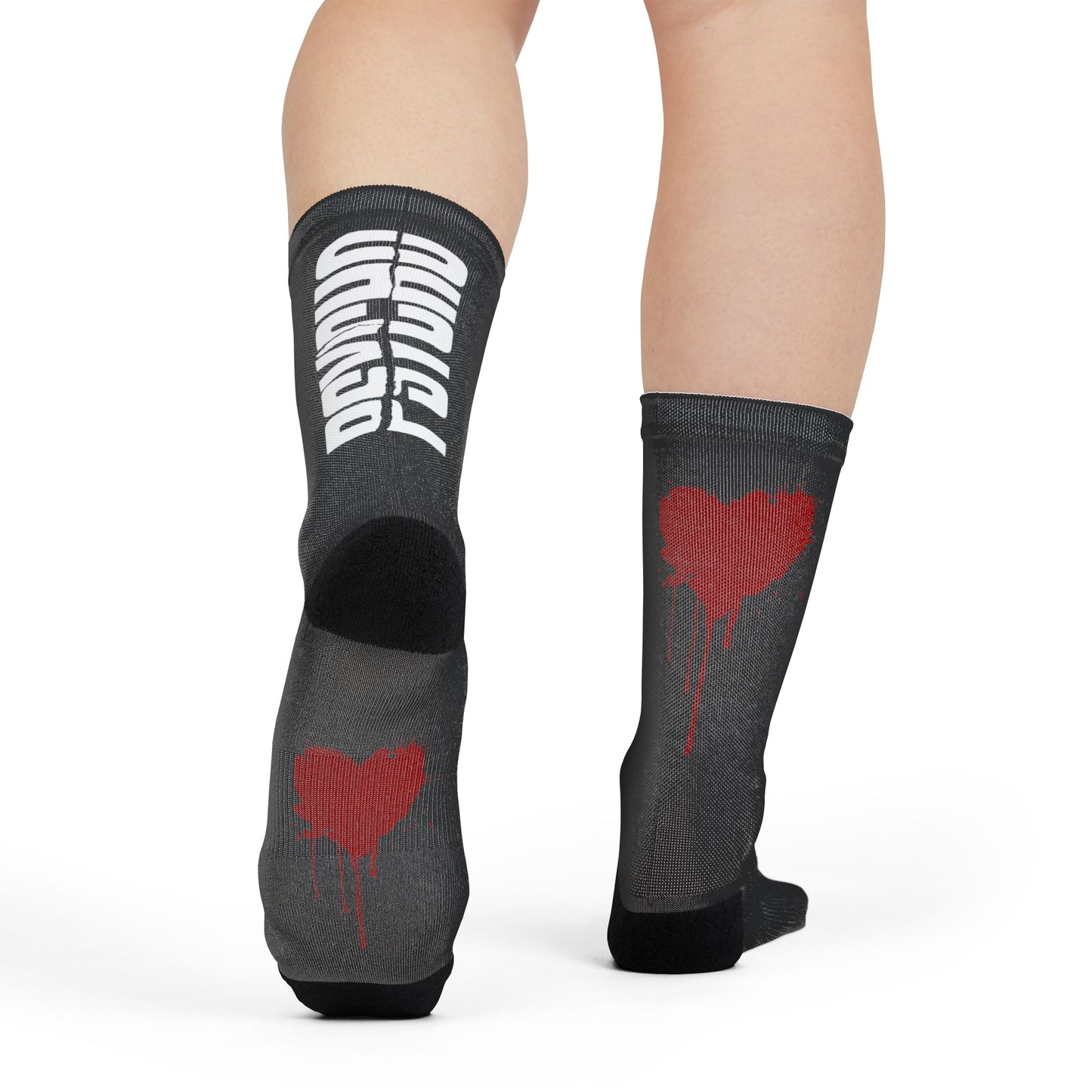 Psycho Heart Crew Socks - Edgy Fashion for Statement Wear, Unique Gift for Halloween, Alternative Style, Streetwear Accessory