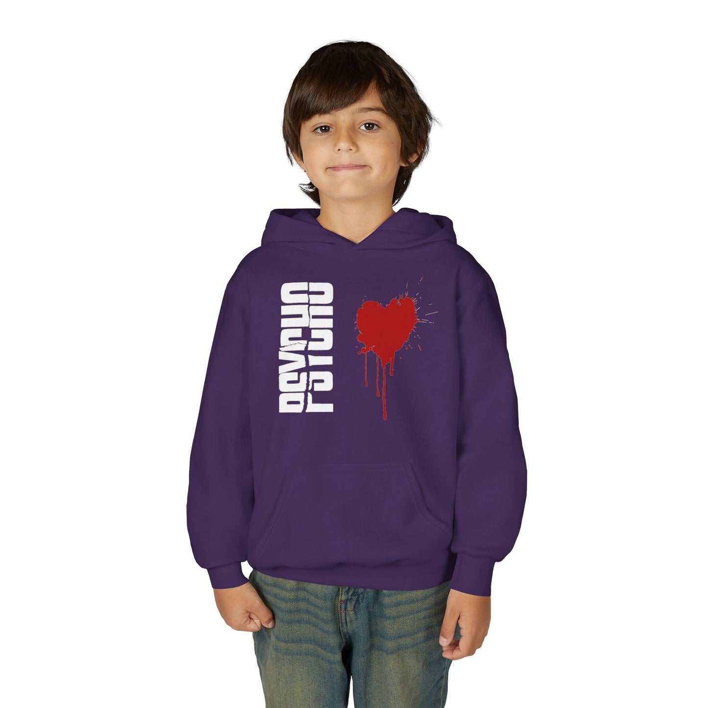 Youth Hooded Sweatshirt with Heart Design, Cozy Pullover, Trendy Sweatshirt, Gift for Teens, Casual Wear, Fashion Hoodie