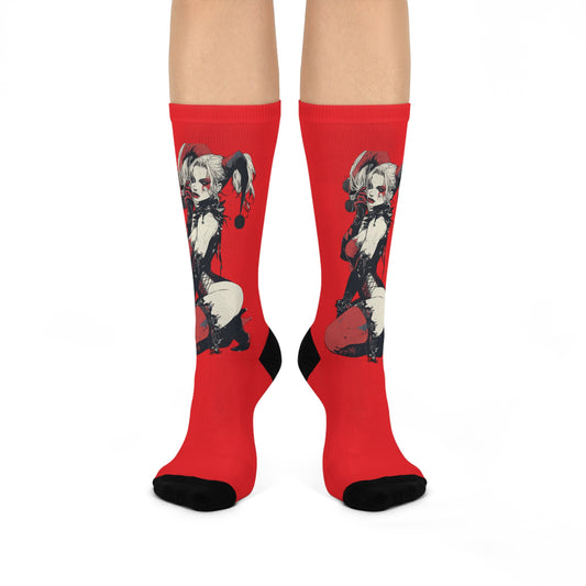 Harley Quinn Cushioned Crew Socks | Stylish Comic-Inspired Footwear, Perfect for Cosplay, Gifts, Everyday Wear, and Fan Apparel