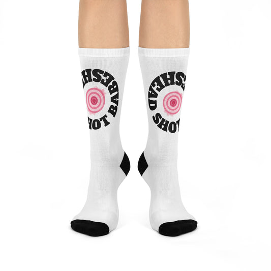 Cushioned Crew Socks with 'HEAD SHOT BABES Design | Fun Gifts for Fashion Lovers, Cozy Homewear, Unique Holiday Gifts, Statement Socks
