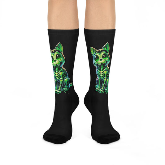 Halloween Cat Skeleton Socks | Cozy Crew Socks for Cat Lovers, Fun Halloween Gift, Cute Pet Theme, Quirky Sock Collection
