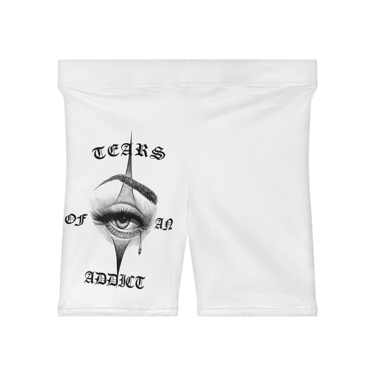 Women's Biker Shorts with Bold Graphic Design | Tears of an Addict | Fitness | Casual Wear | Gift for Her | Summer Style | Streetwear